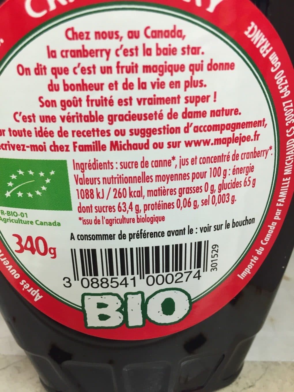 Maple Joe Sirop de cranberry packshot