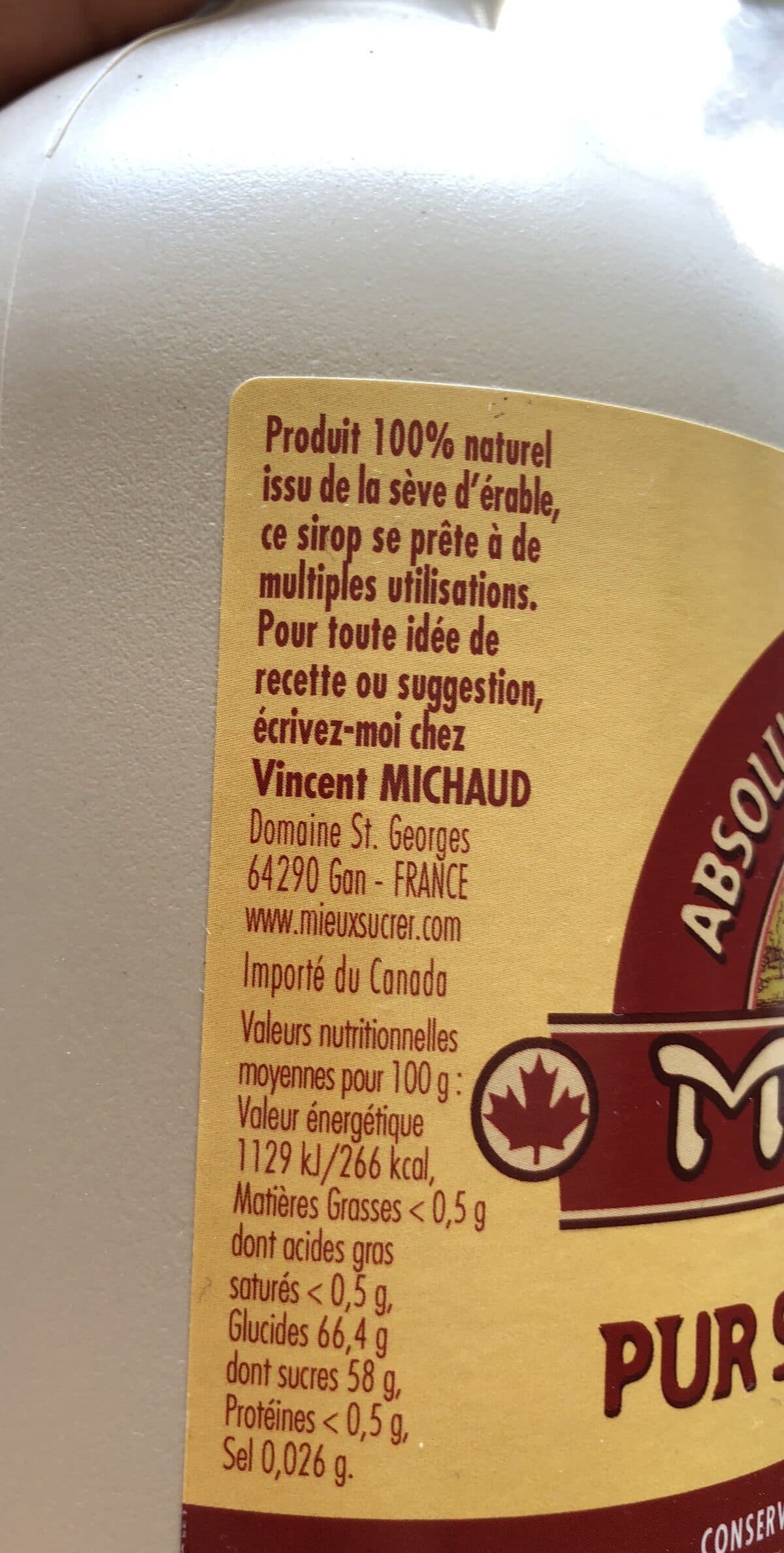 Open Food Facts Sirop D'érable Du Canada packshot