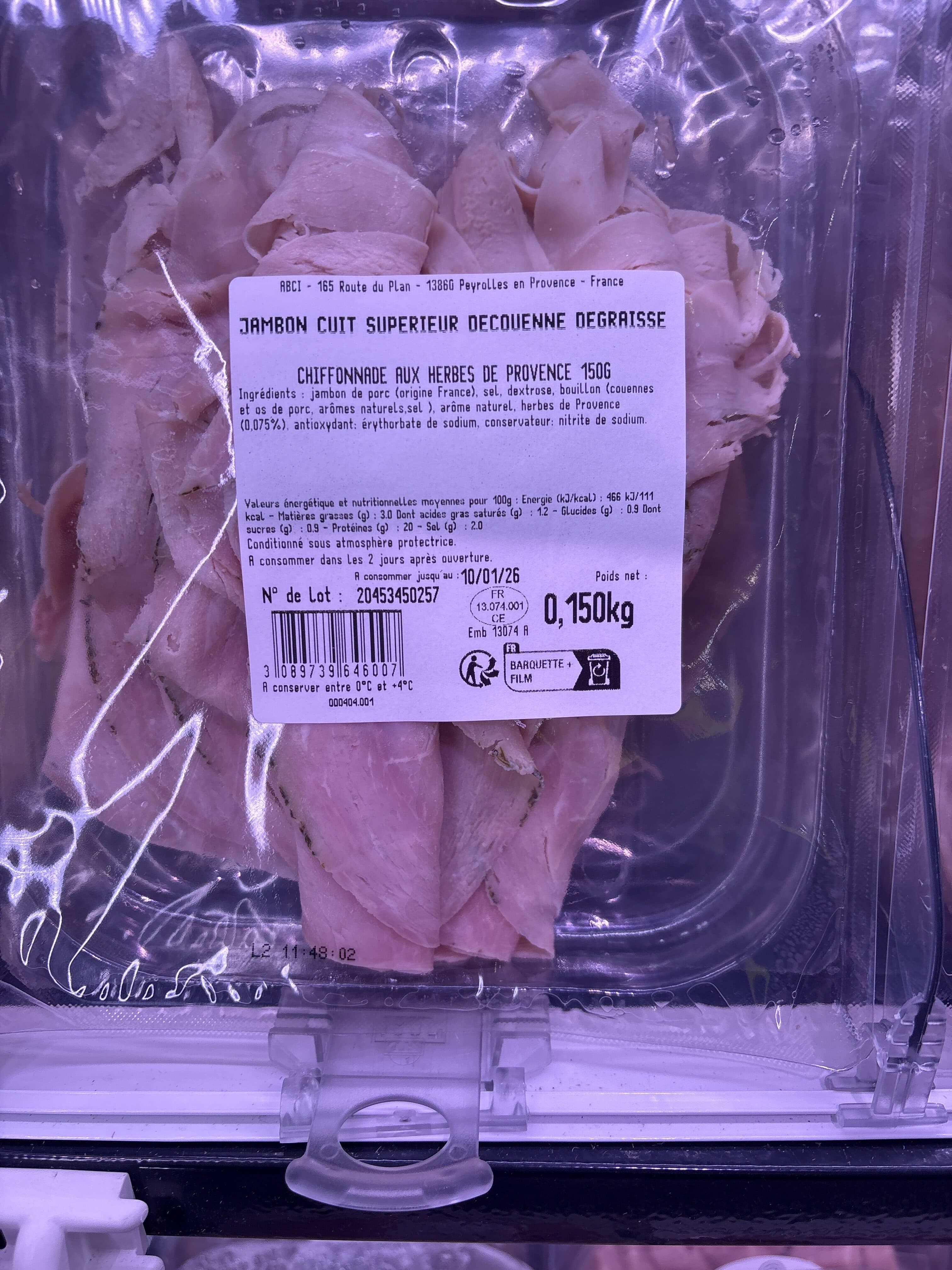 ABCI 165 ROUTE DU PLAN 13860 PEYROLLES Chiffonnade jambon cuit packshot