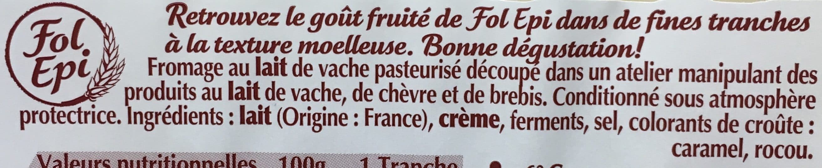 Fol Epi FOL EPI tranché au lait pasteurisé extra fondant, 29% de MG packshot