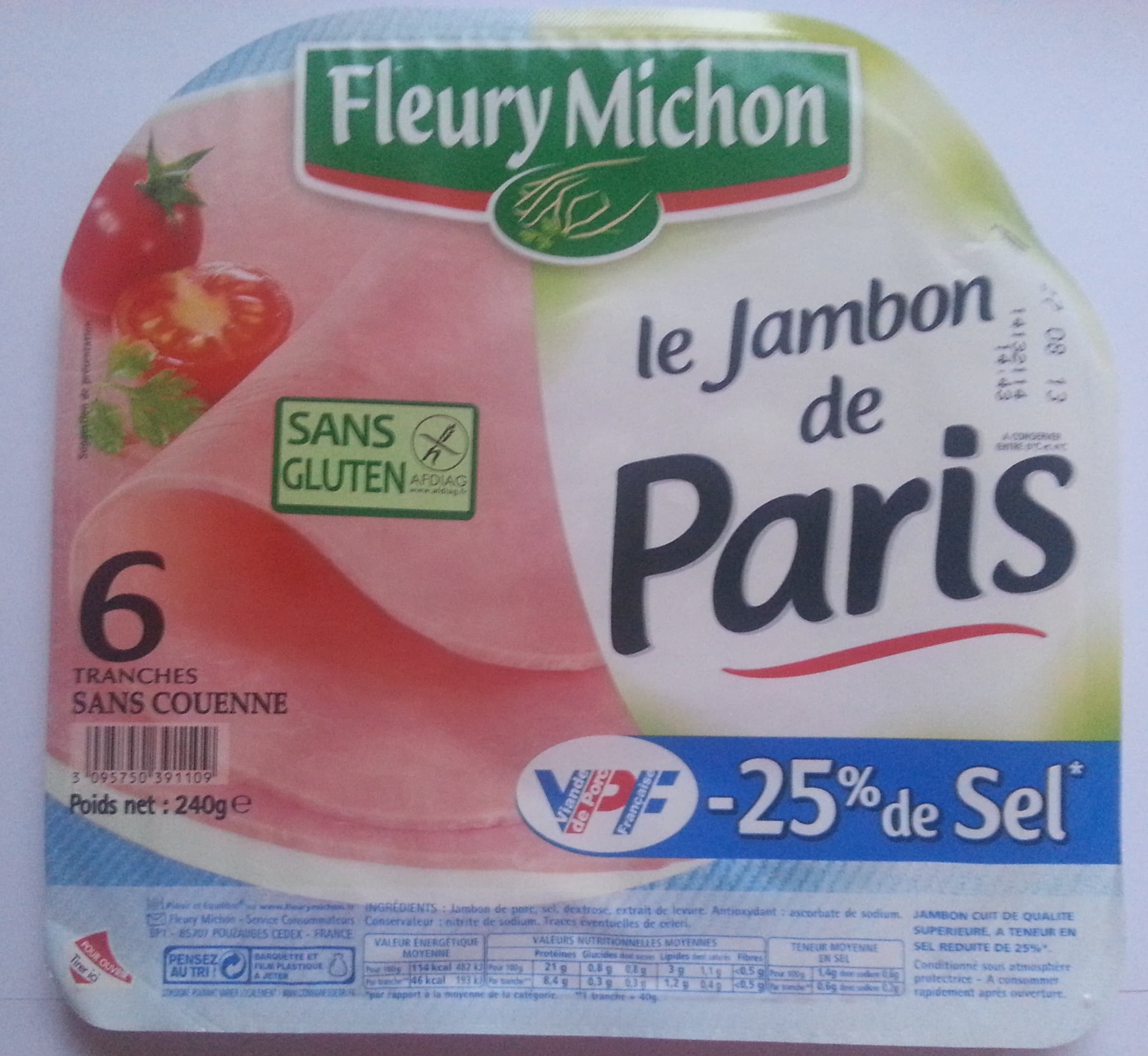 Fleury Michon Le jambon de paris -25% de sel packshot