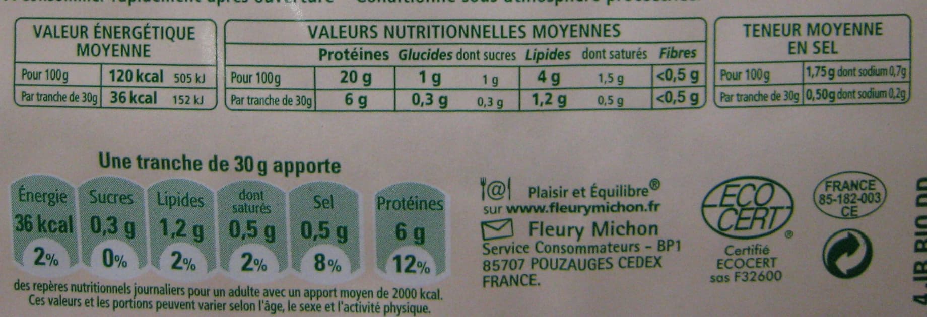 Fleury Michon Le Jambon Bio, Sans couenne (4 Tranches Fines) packshot