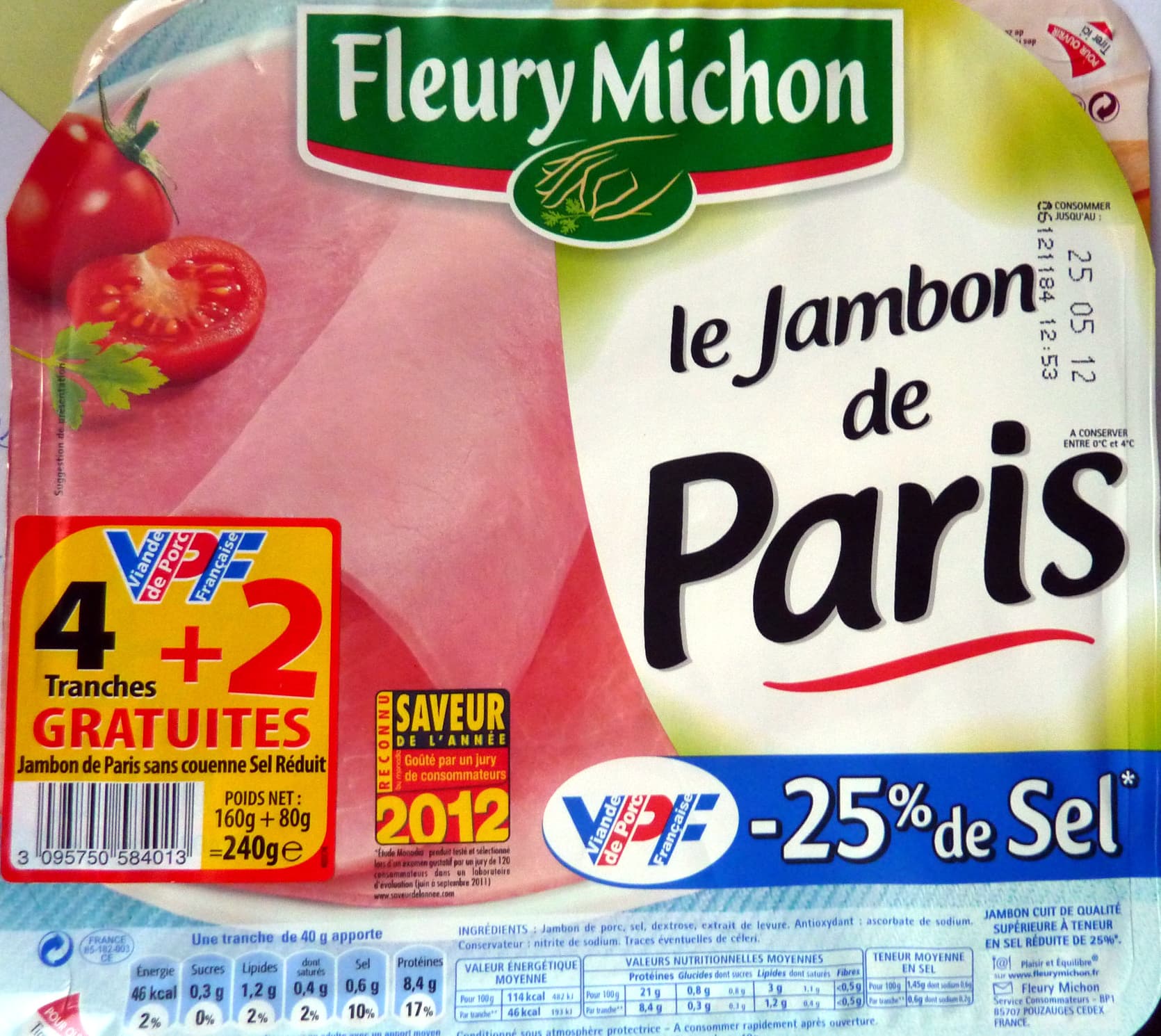 Fleury Michon Le Jambon de Paris (- 25 % de Sel) 4 Tranches + 2 Gratuites packshot