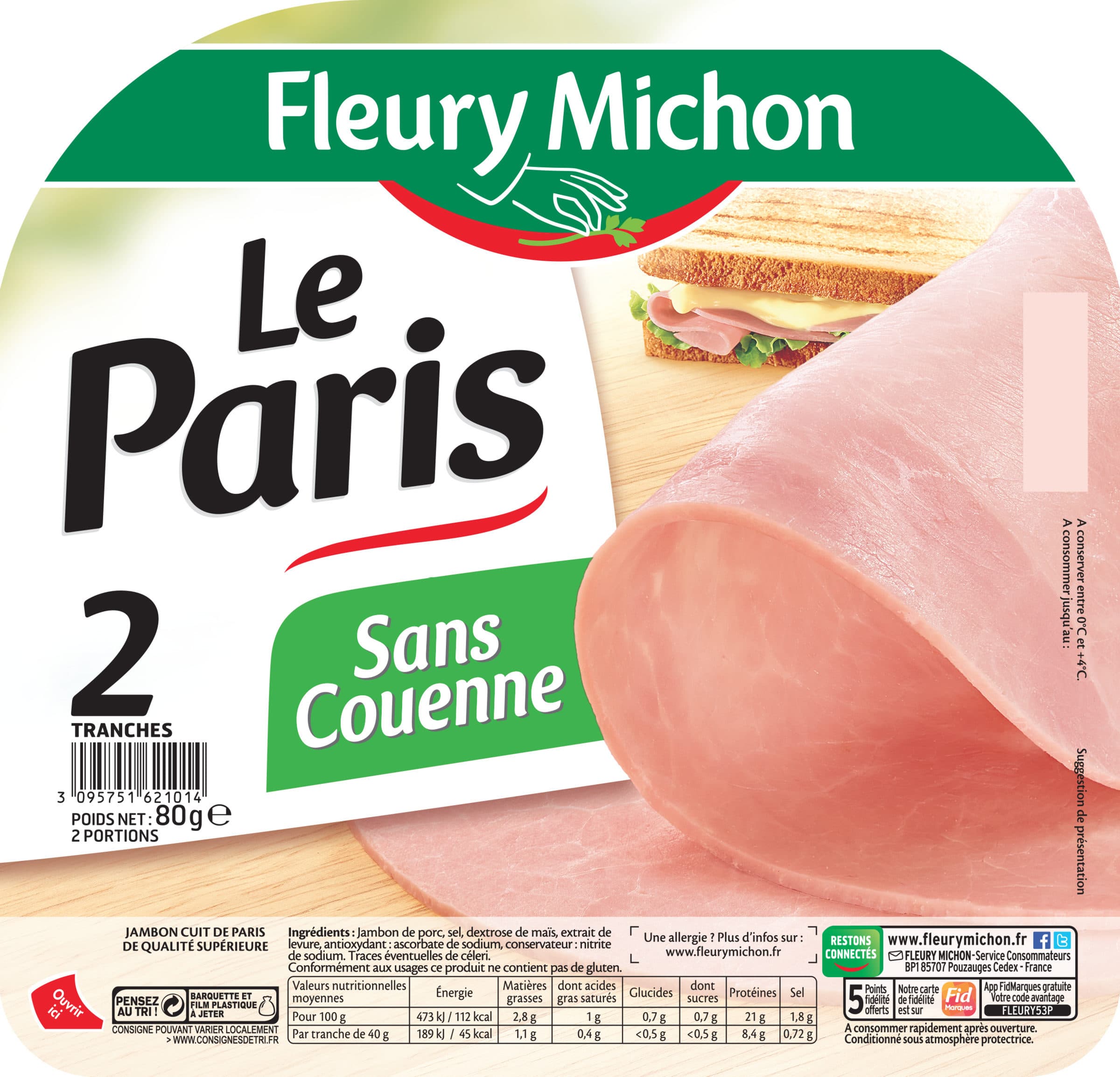 Fleury Michon Le jambon de Paris sans couenne - 2 tr. packshot
