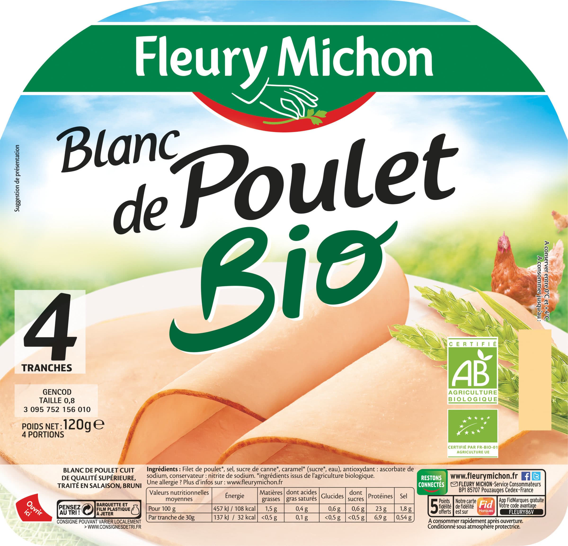 Fleury Michon Blanc de poulet Bio - 4 tr. fines packshot