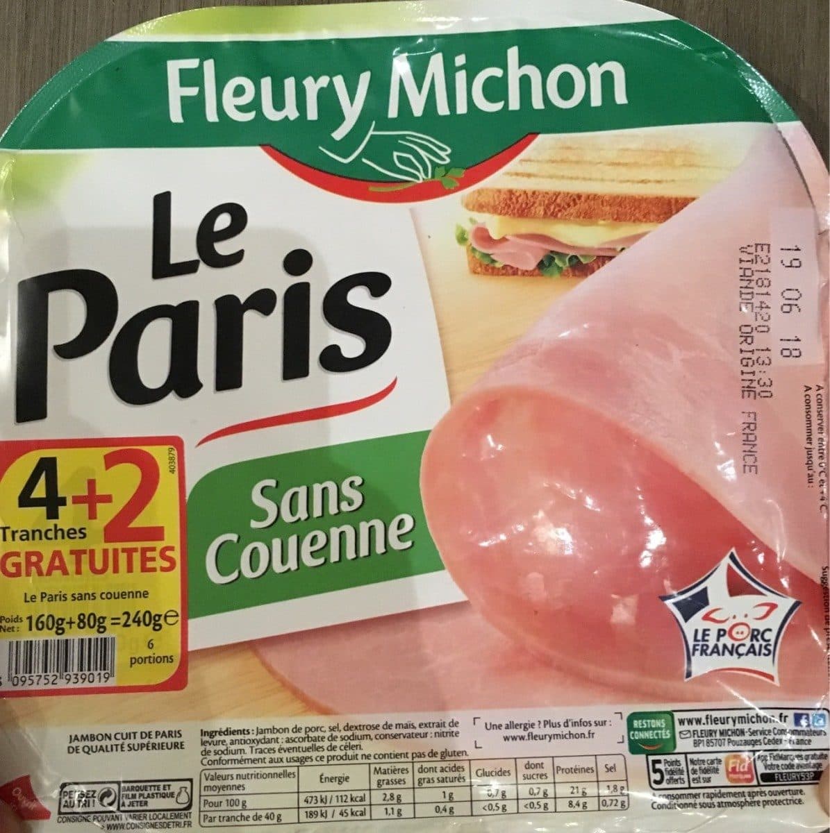 Fleury Michon Jambon Le Paris sans couenne packshot