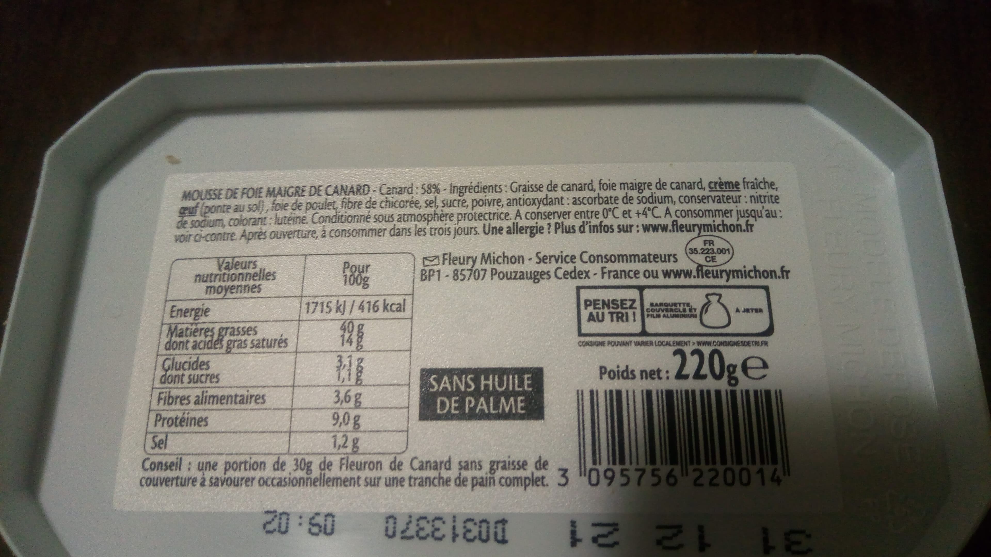 Fleury Michon Terrine de fleuron de canard packshot