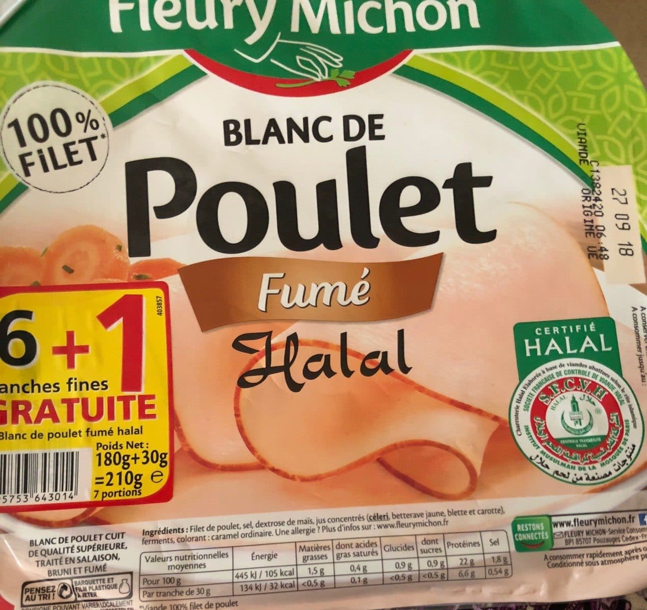 Fleury Michon Blanc de poulet fumé halal packshot
