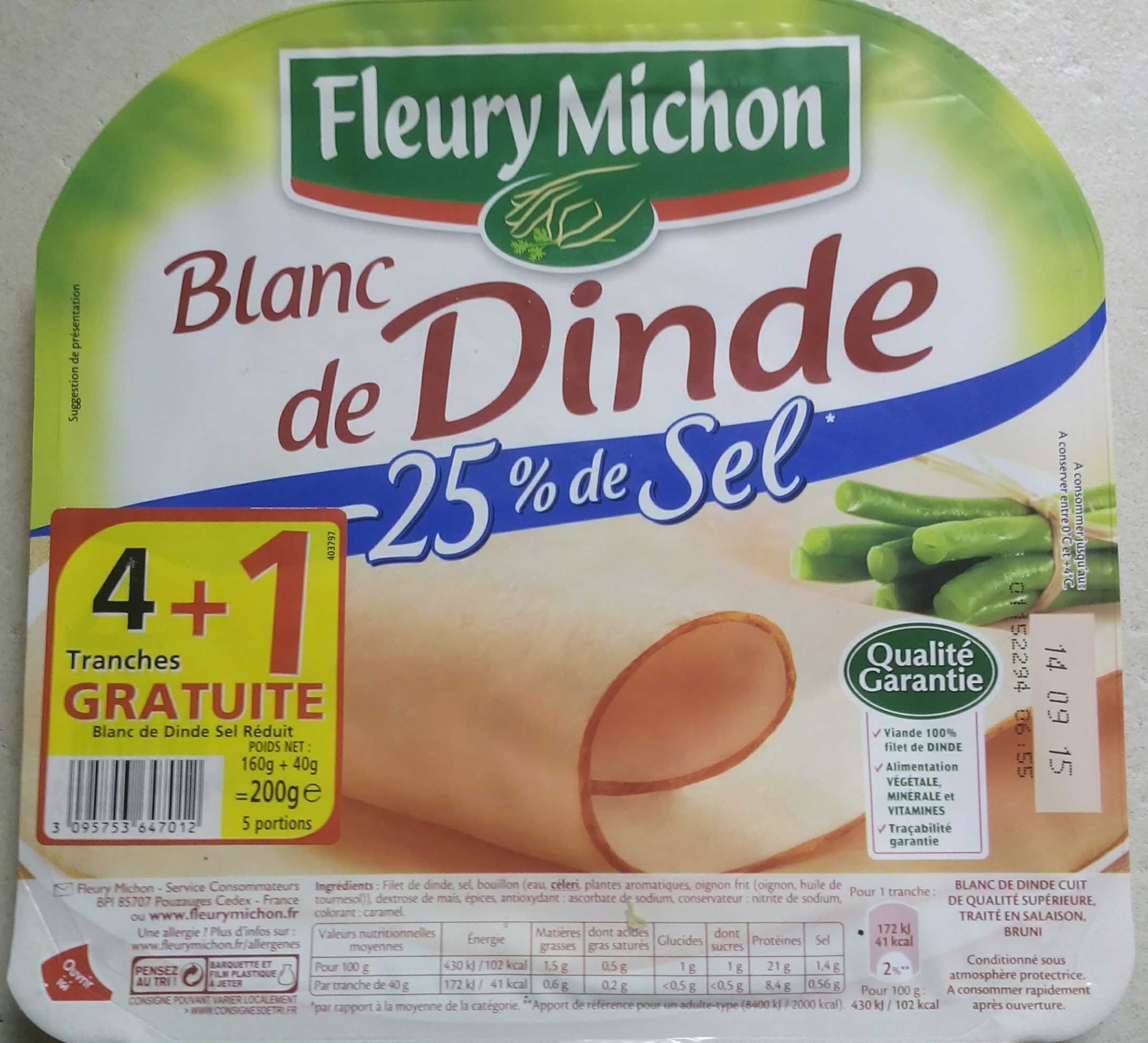 Fleury Michon Blanc de dinde -25% de sel (4 tranches +1 gratuite) packshot