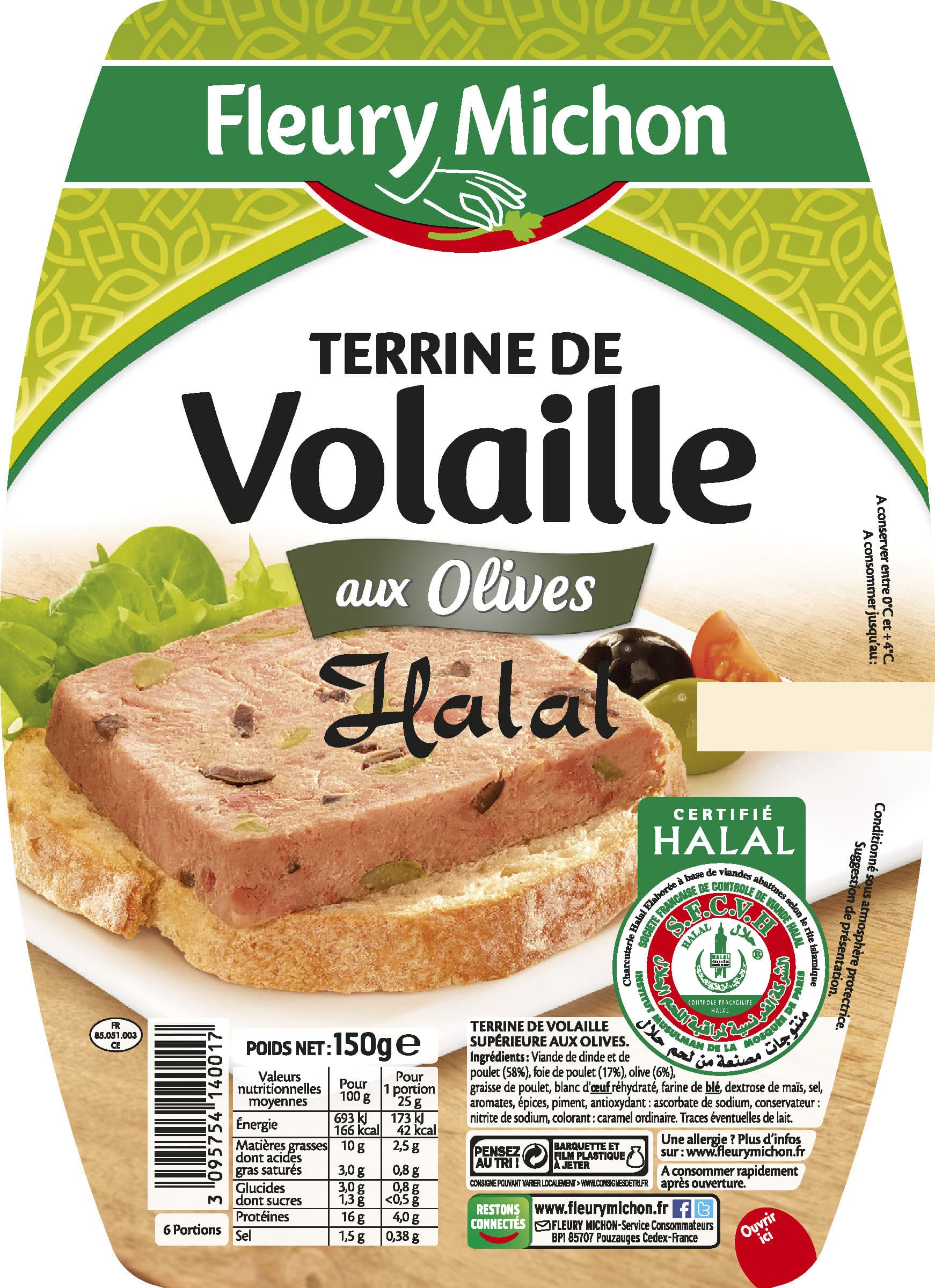 Fleury Michon Terrine de volaille aux olives halal - 150 g. packshot