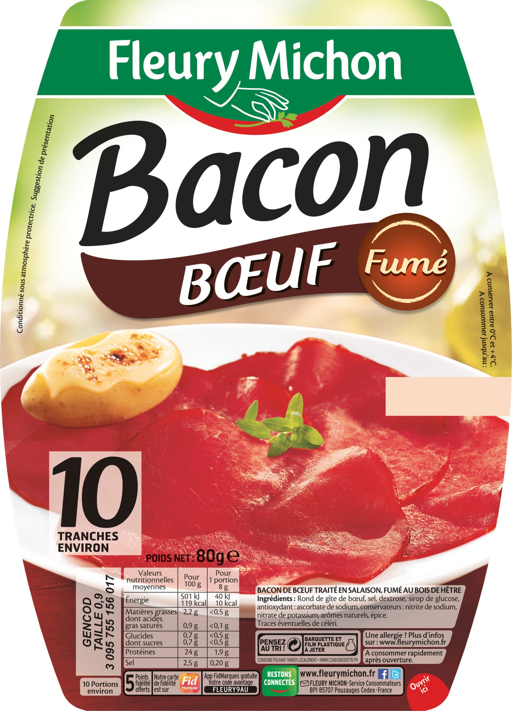 Fleury Michon Bacon boeuf fumé - 10 tranches environ packshot