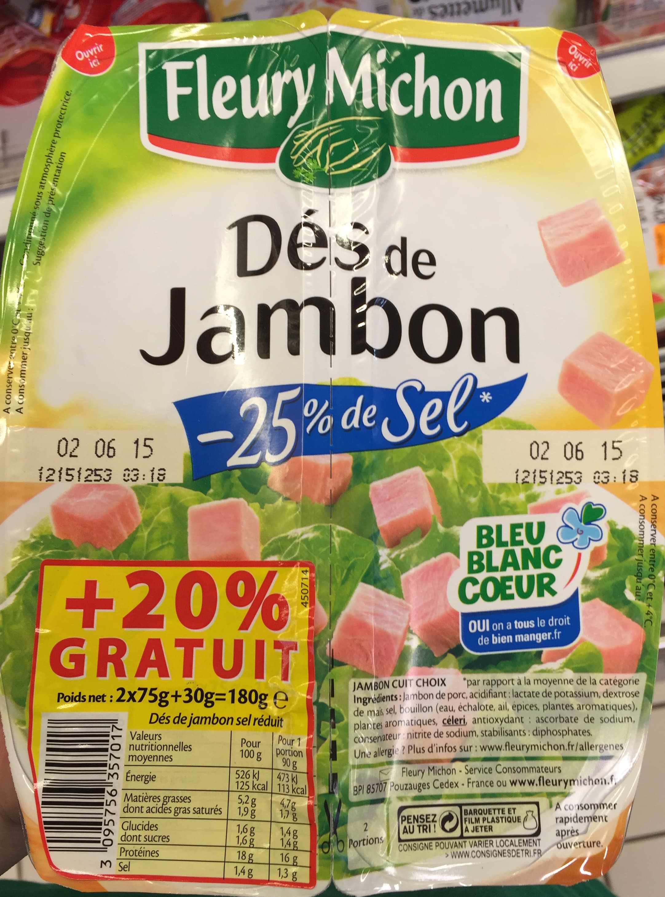 Fleury Michon Dés de Jambon (-25% de sel) (+20% gratuit) packshot