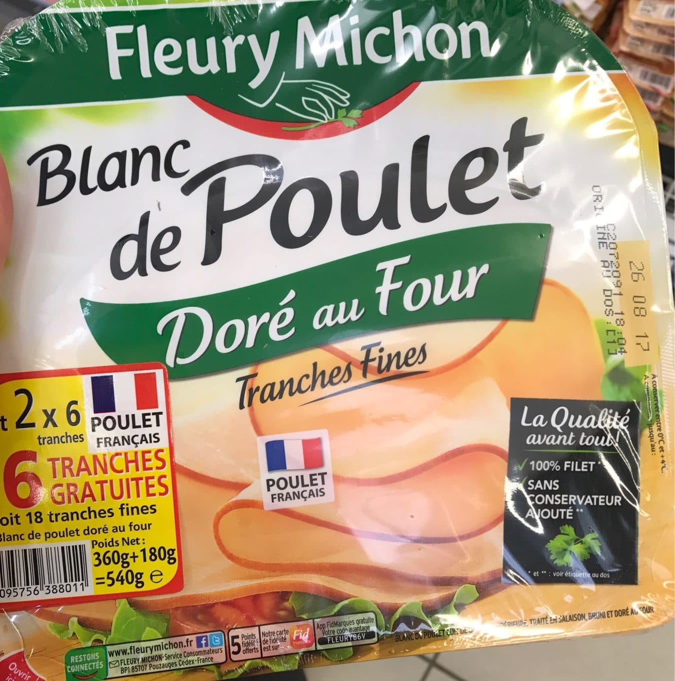 Fleury Michon Lot 2x6 tranches blanc de poulet doré au four packshot