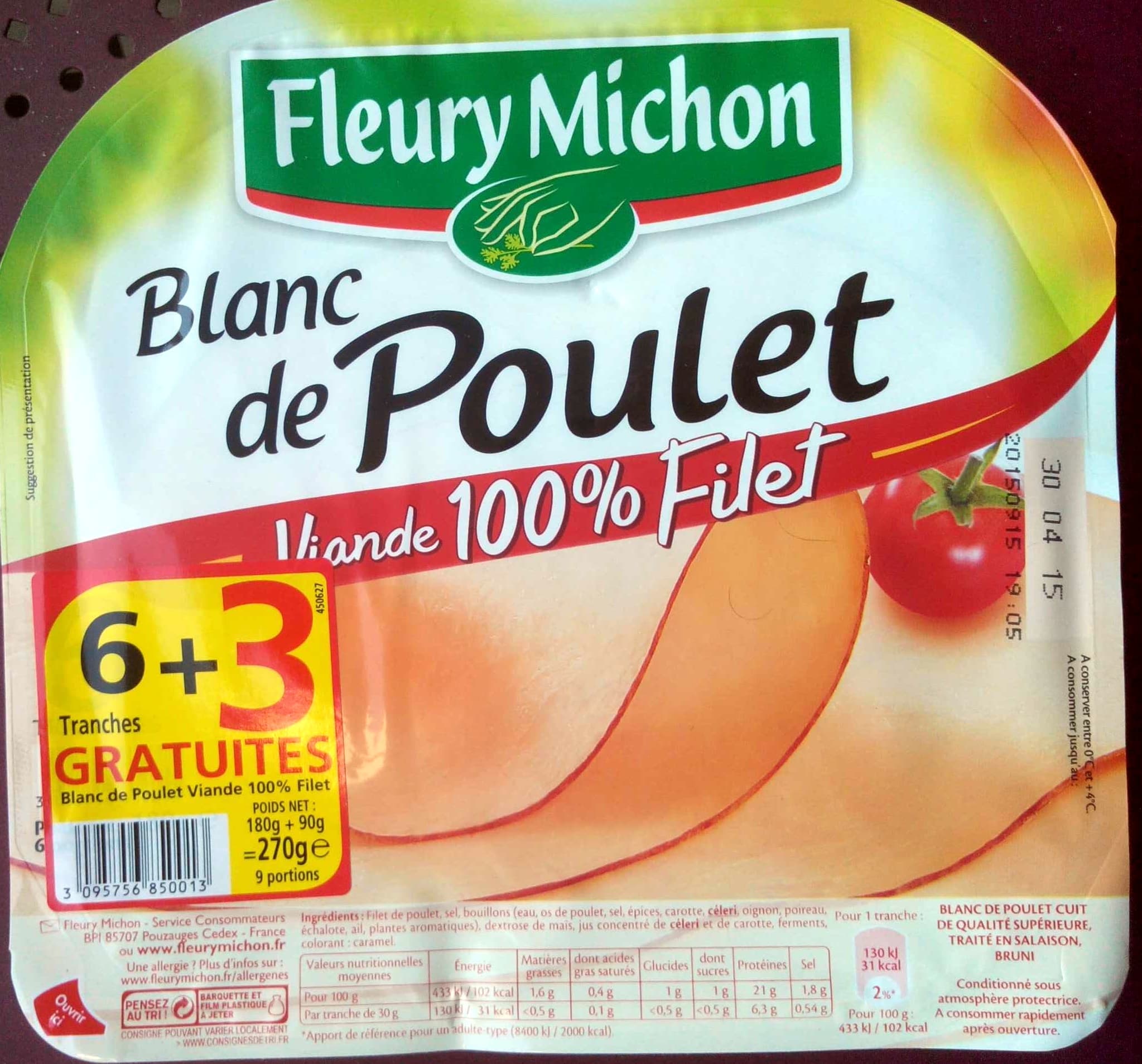 Fleury Michon Blanc de Poulet, Viande 100 % Filet (6 Tranches + 3 Gratuites) packshot