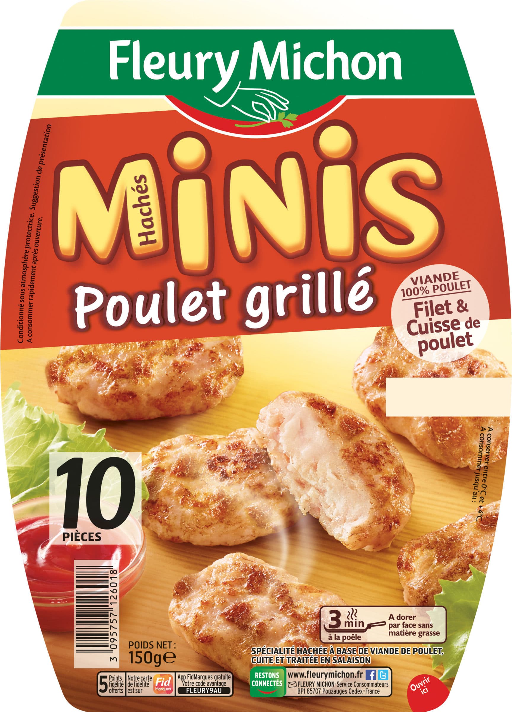 Fleury Michon Minis hachés de poulet grillé - 10 pièces packshot