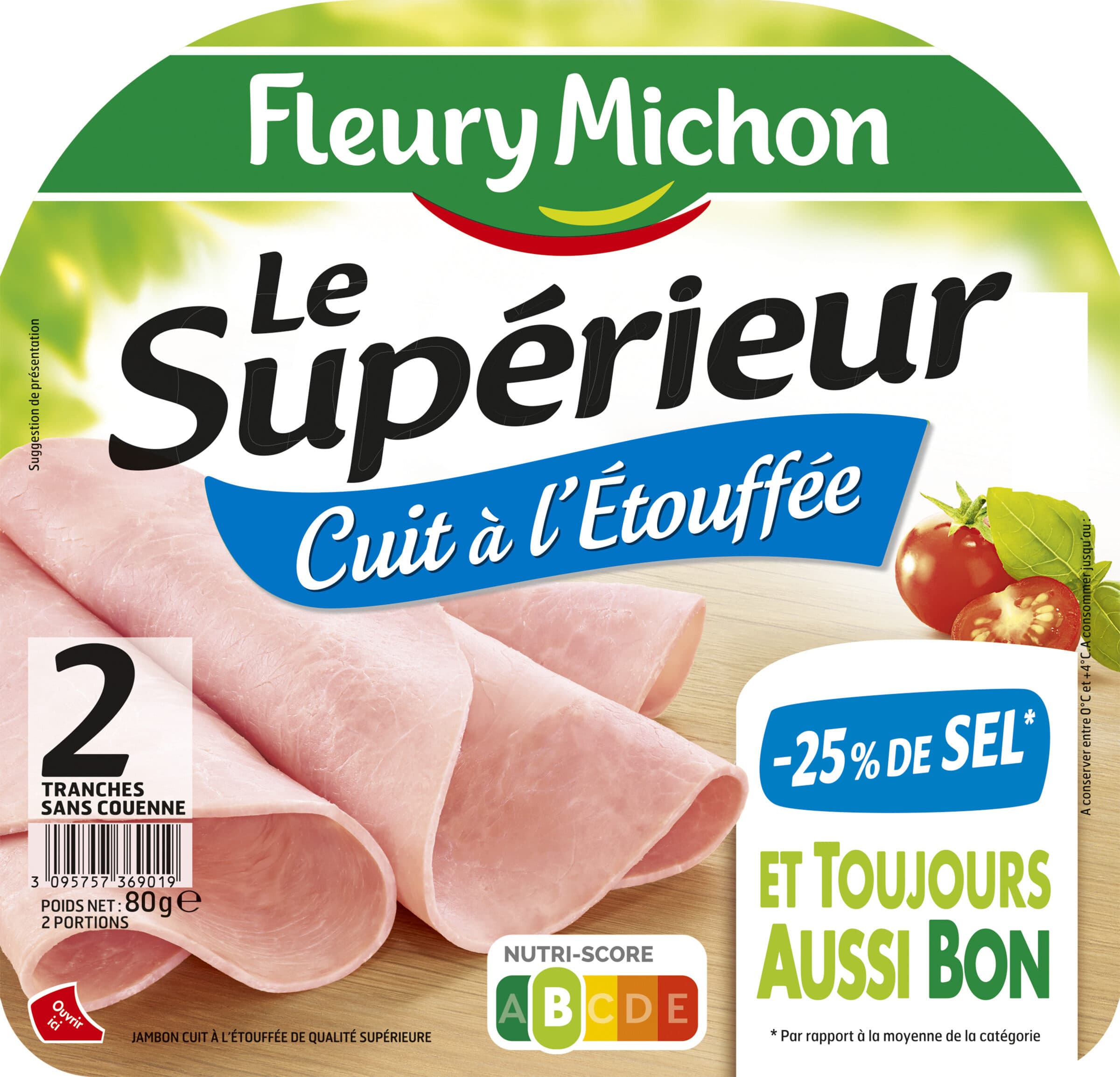 Fleury Michon Le supérieur cuit à l'étouffée - 25% de sel* - 2 tranches packshot