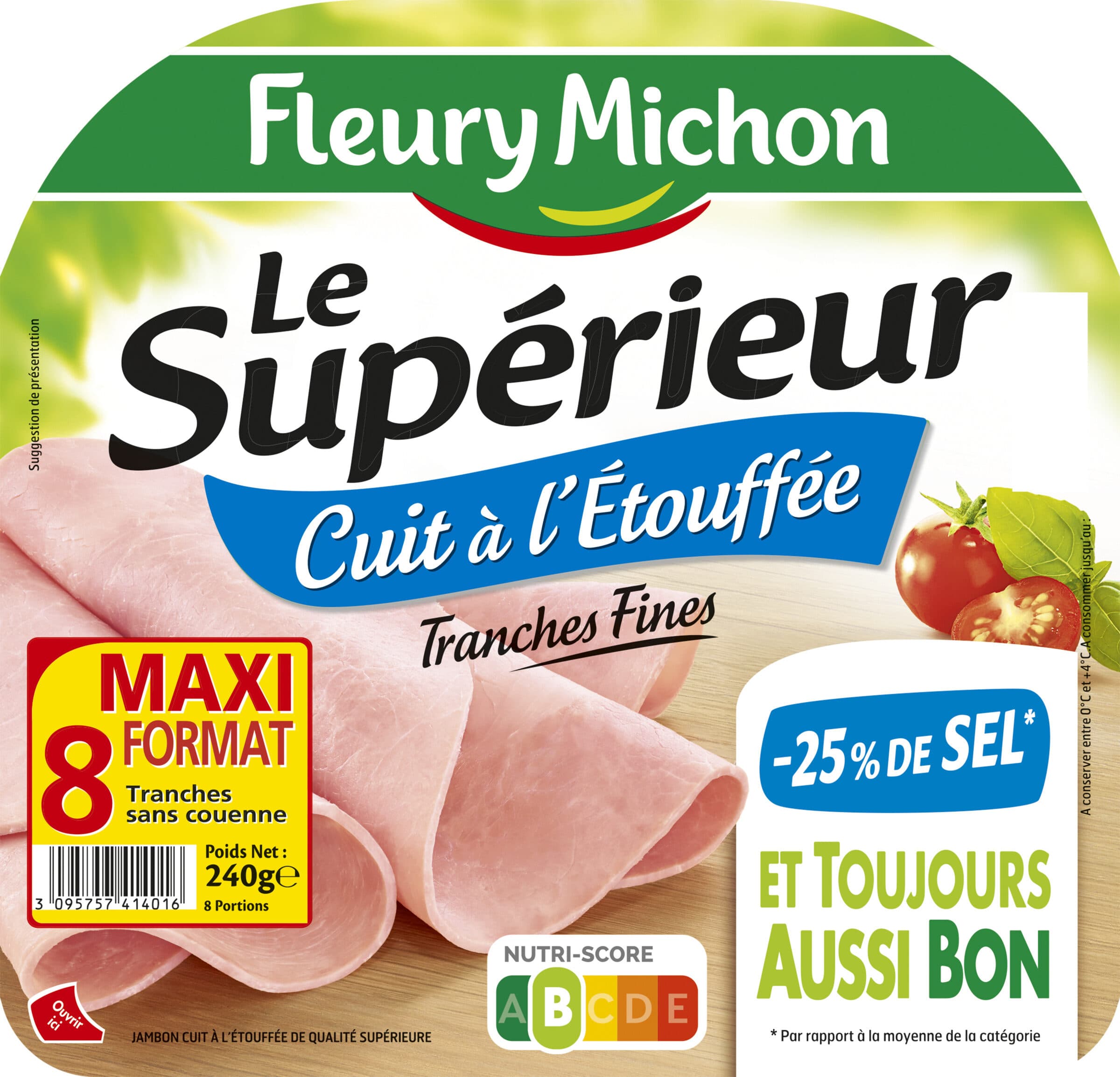 Fleury Michon Le supérieur cuit à l'étouffée - tranches fines - 25% de sel* - 8 tranches packshot