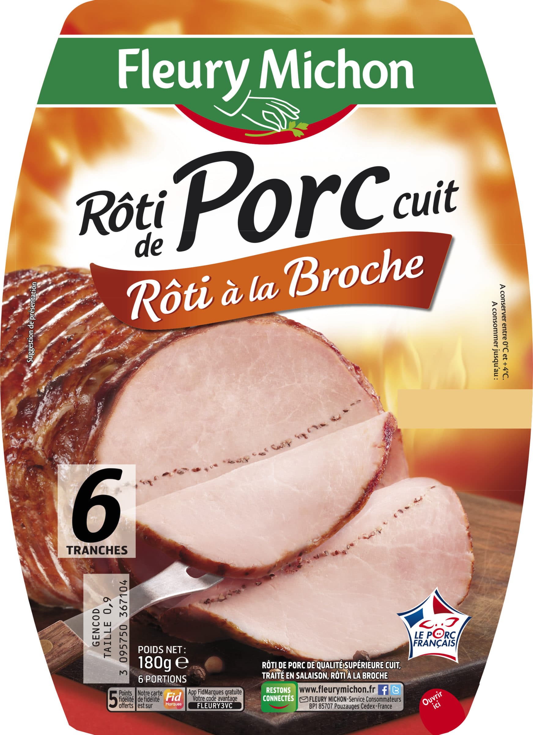 Fleury Michon Rôti de porc cuit, rôti à la broche - 6 tranches packshot