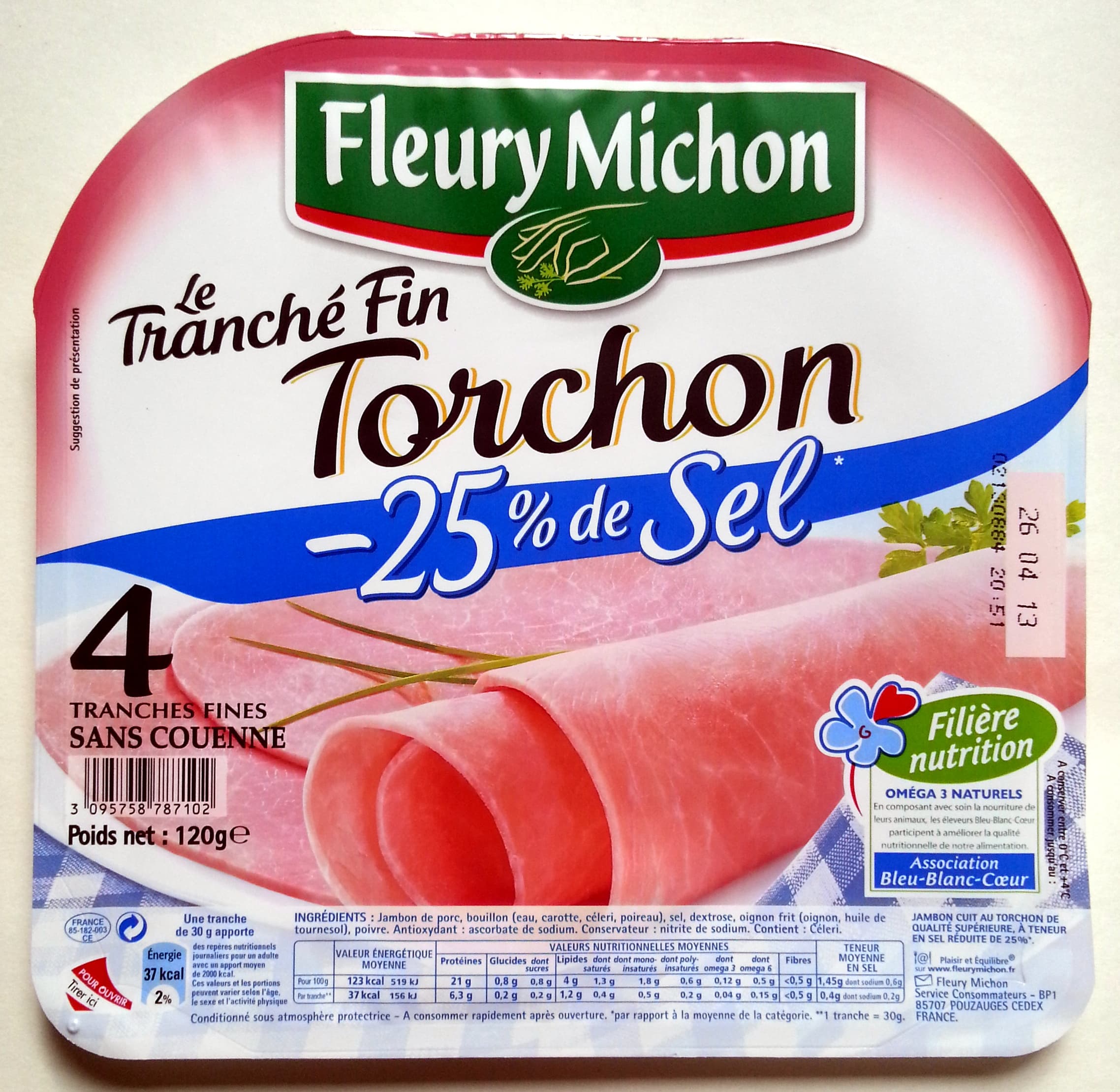 Fleury Michon Le Tranché Fin Torchon (- 25 % de Sel) 4 Tranches Fines Sans couenne packshot