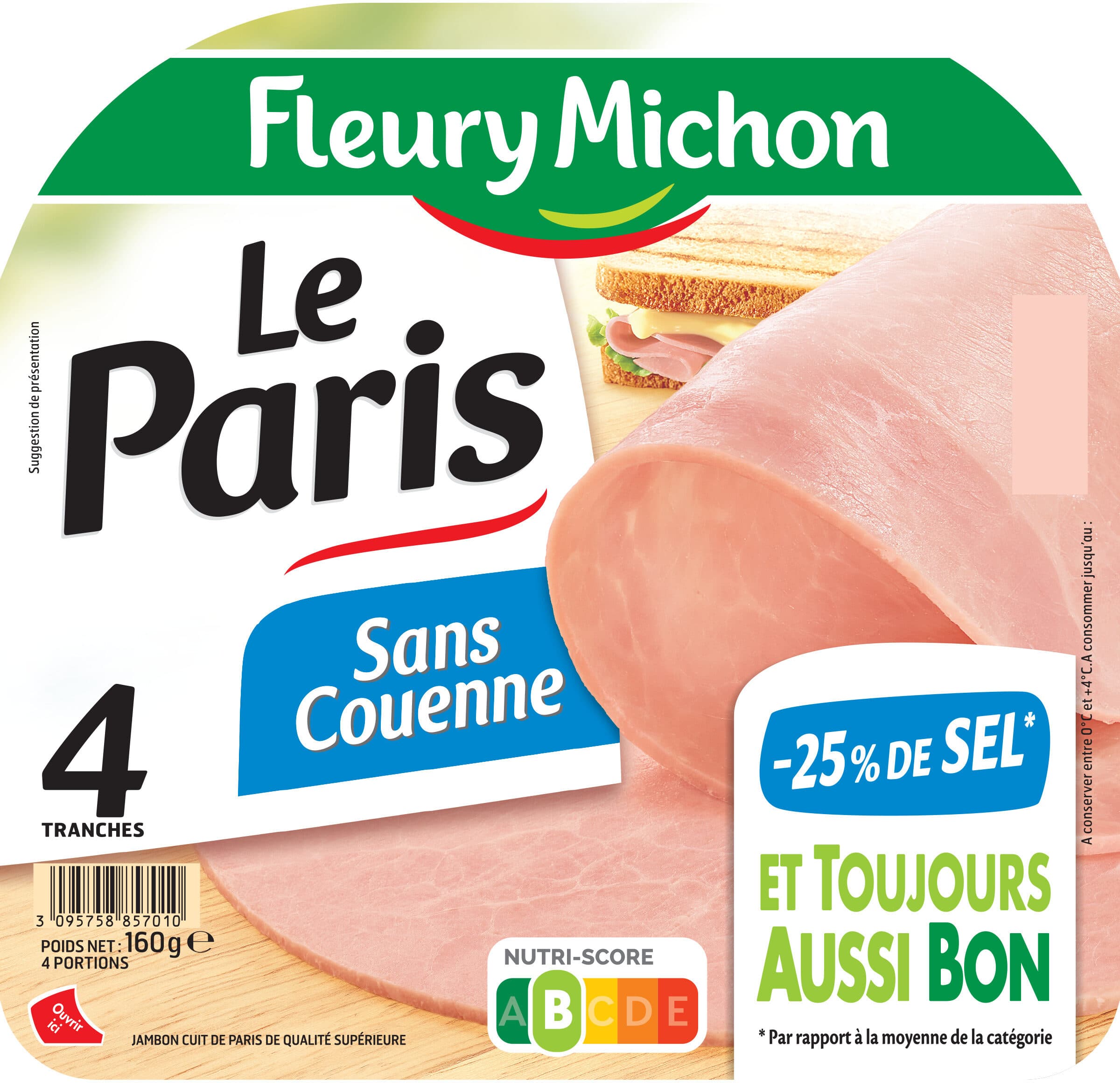 Fleury Michon Le Paris sans couenne - 25% de Sel*- 4tr packshot