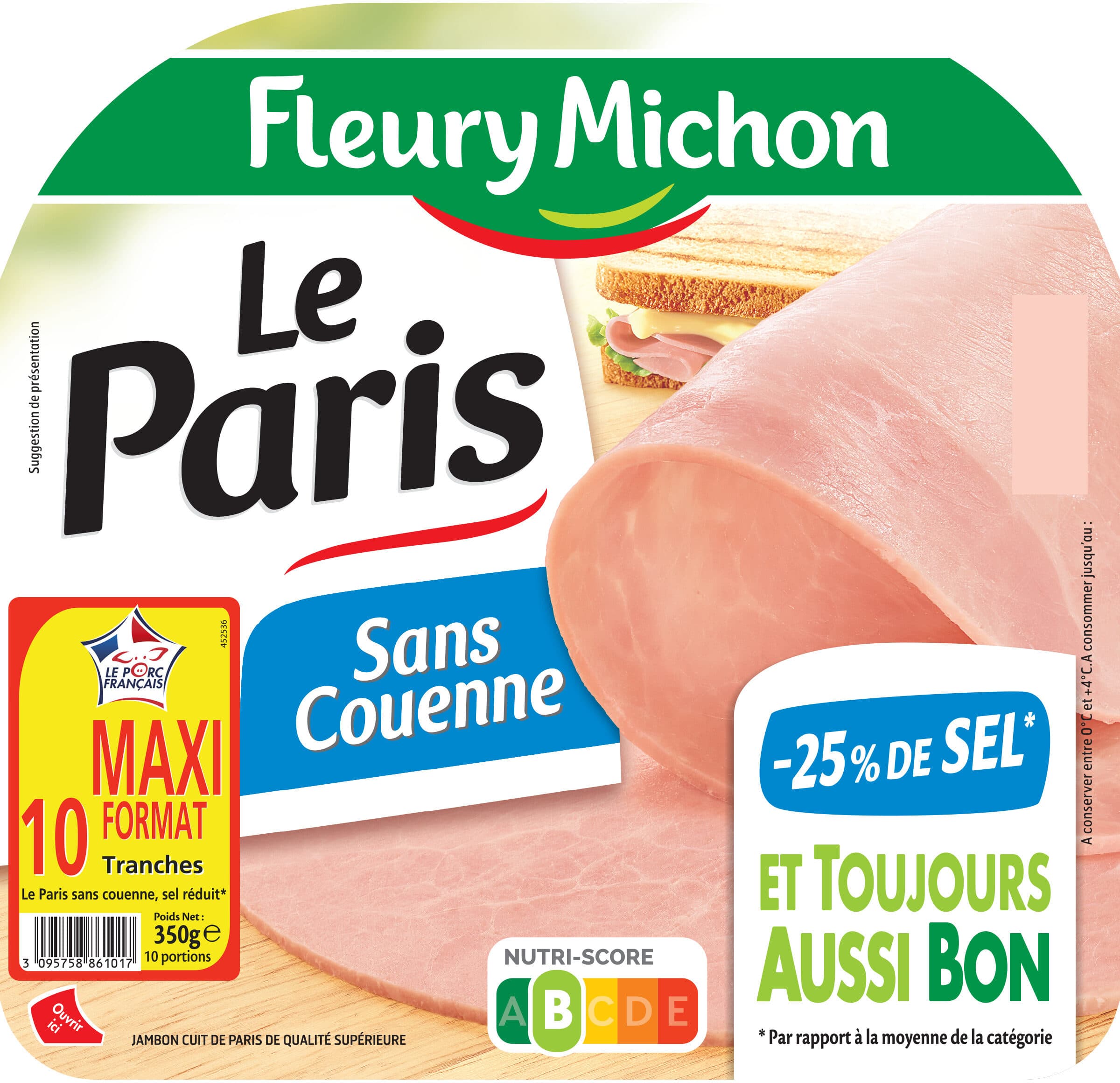 Fleury Michon Le Paris sans couenne - 25% de Sel* - 10 tr. packshot