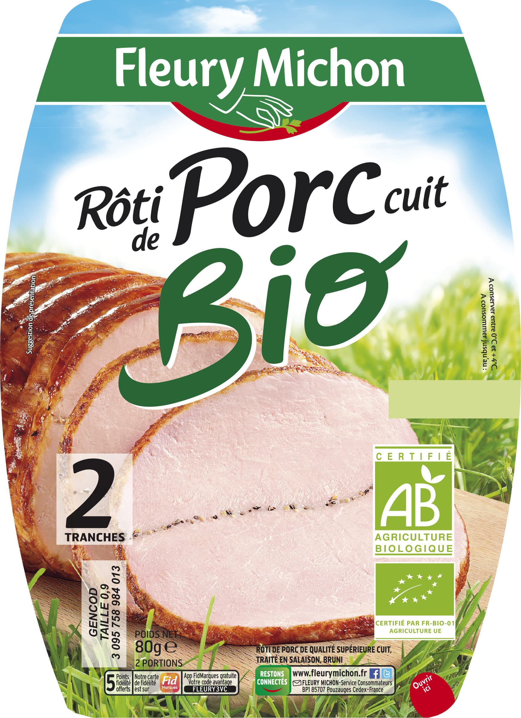 Fleury Michon Rôti de porc cuit bio - 2 tranches packshot