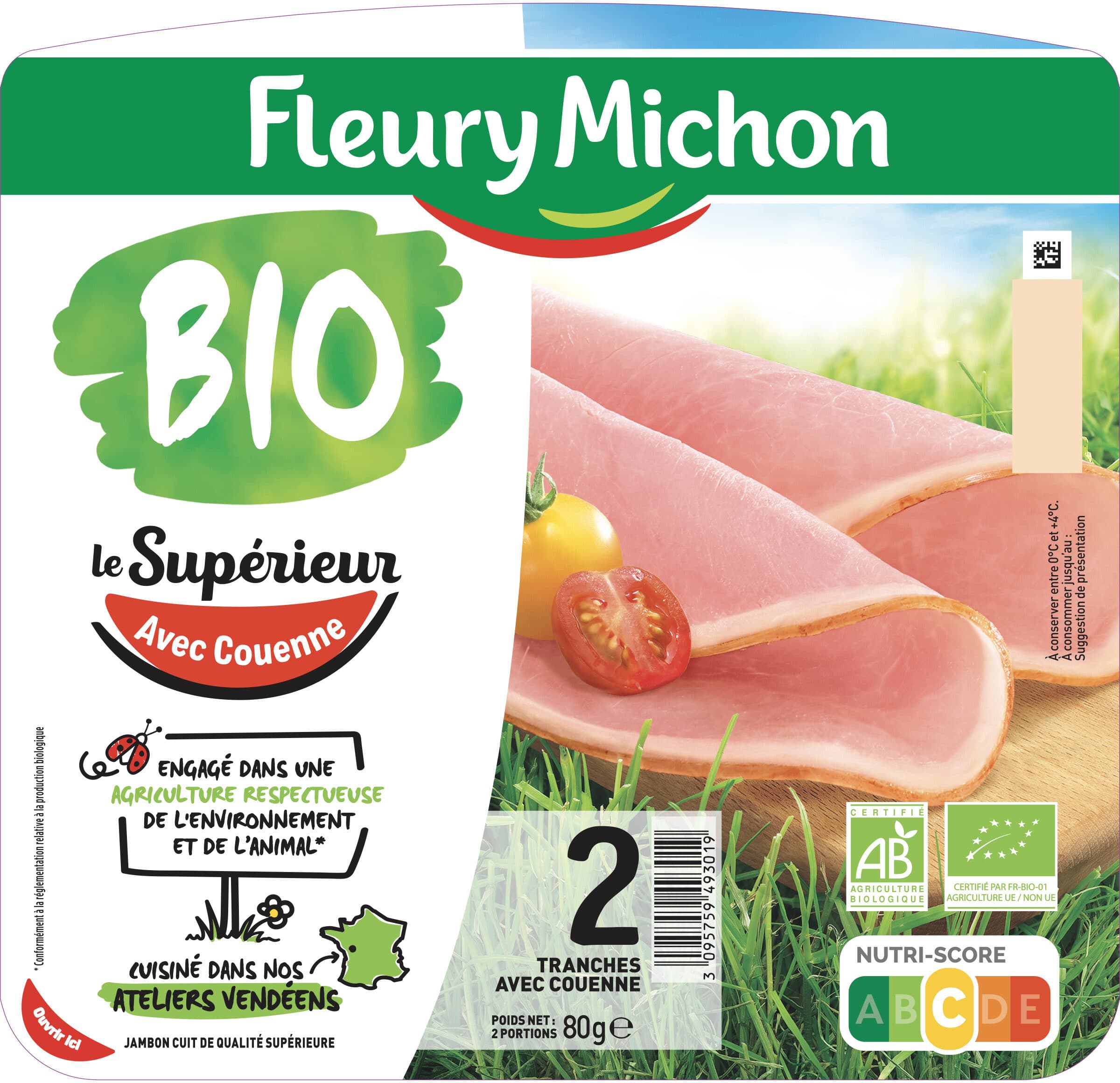 Fleury Michon Le Supérieur avec couenne bio - 2 tranches packshot