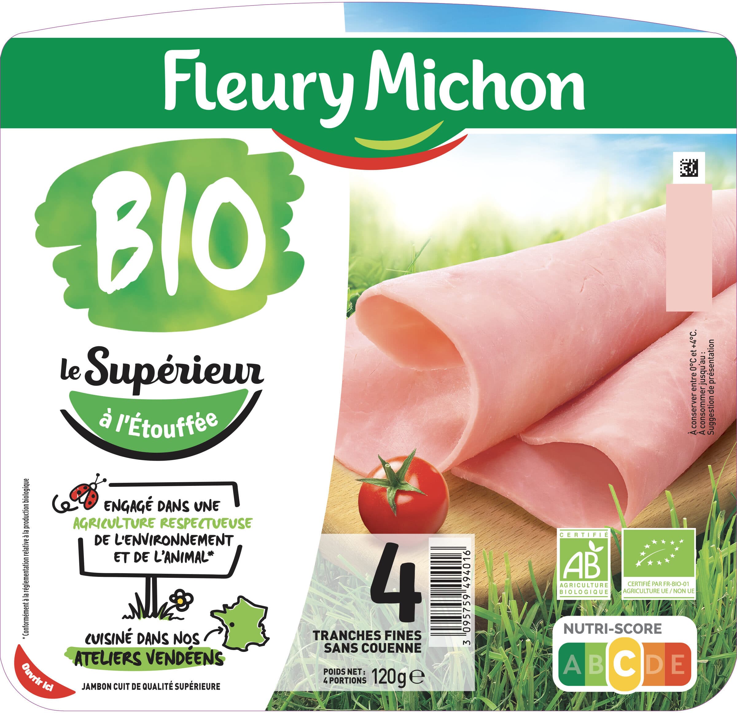 Fleury Michon Jambon Supérieur sans couenne Bio - 4 tranches fines packshot
