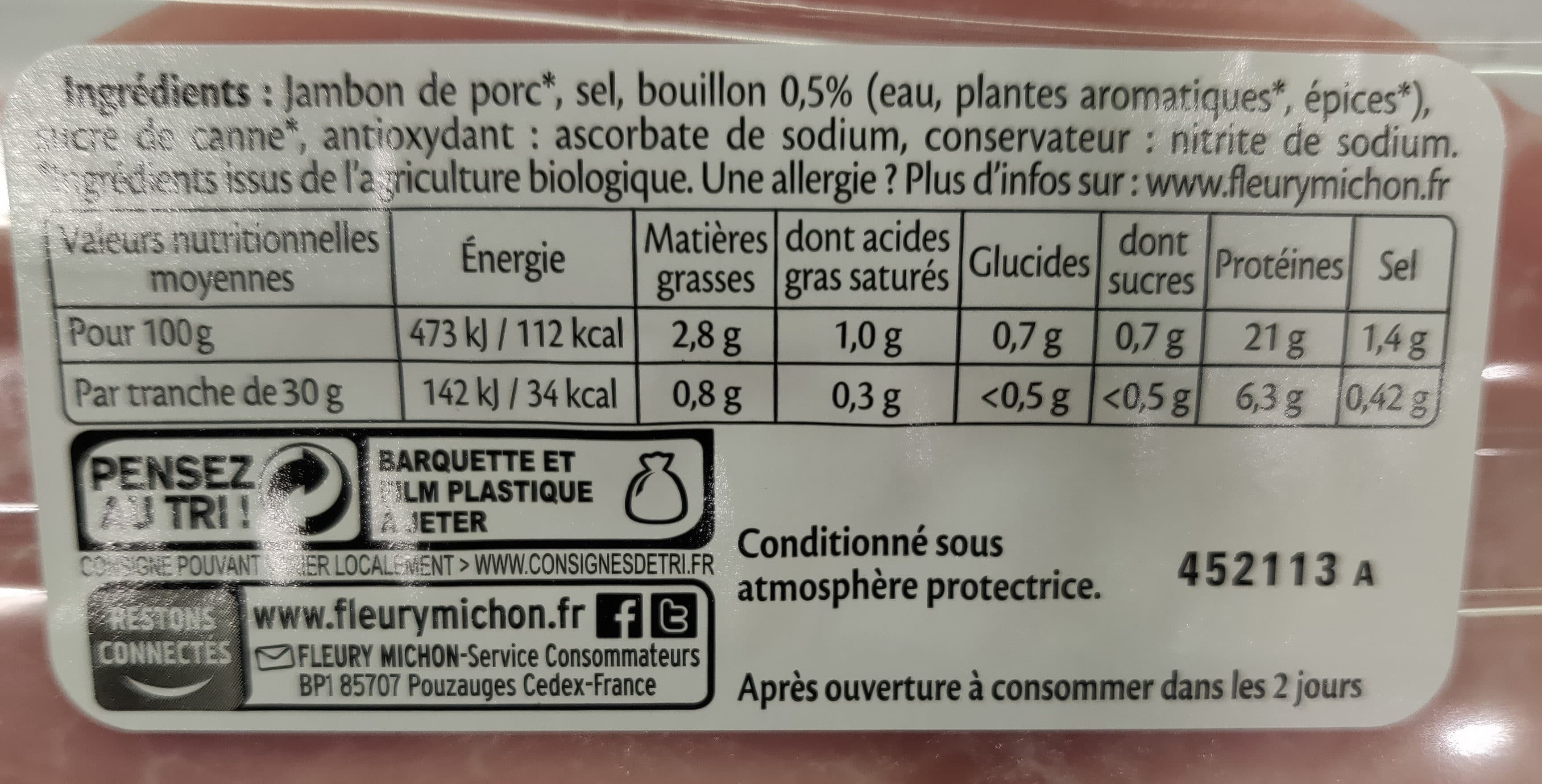Fleury Michon Jambon Supérieur sans couenne Bio - 4 tranches fines packshot