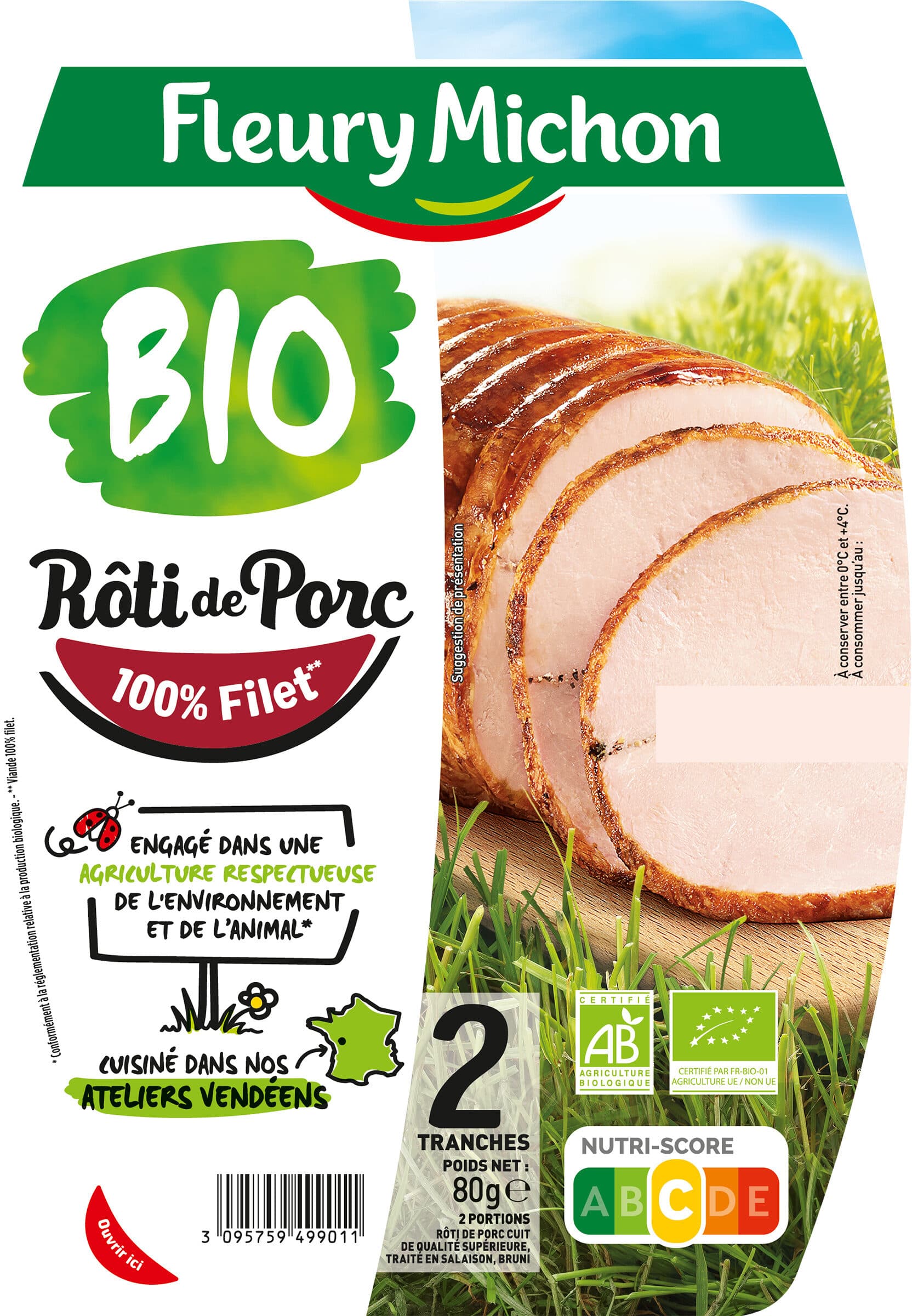 Fleury Michon Rôti de porc cuit BIO - 2 tranches packshot