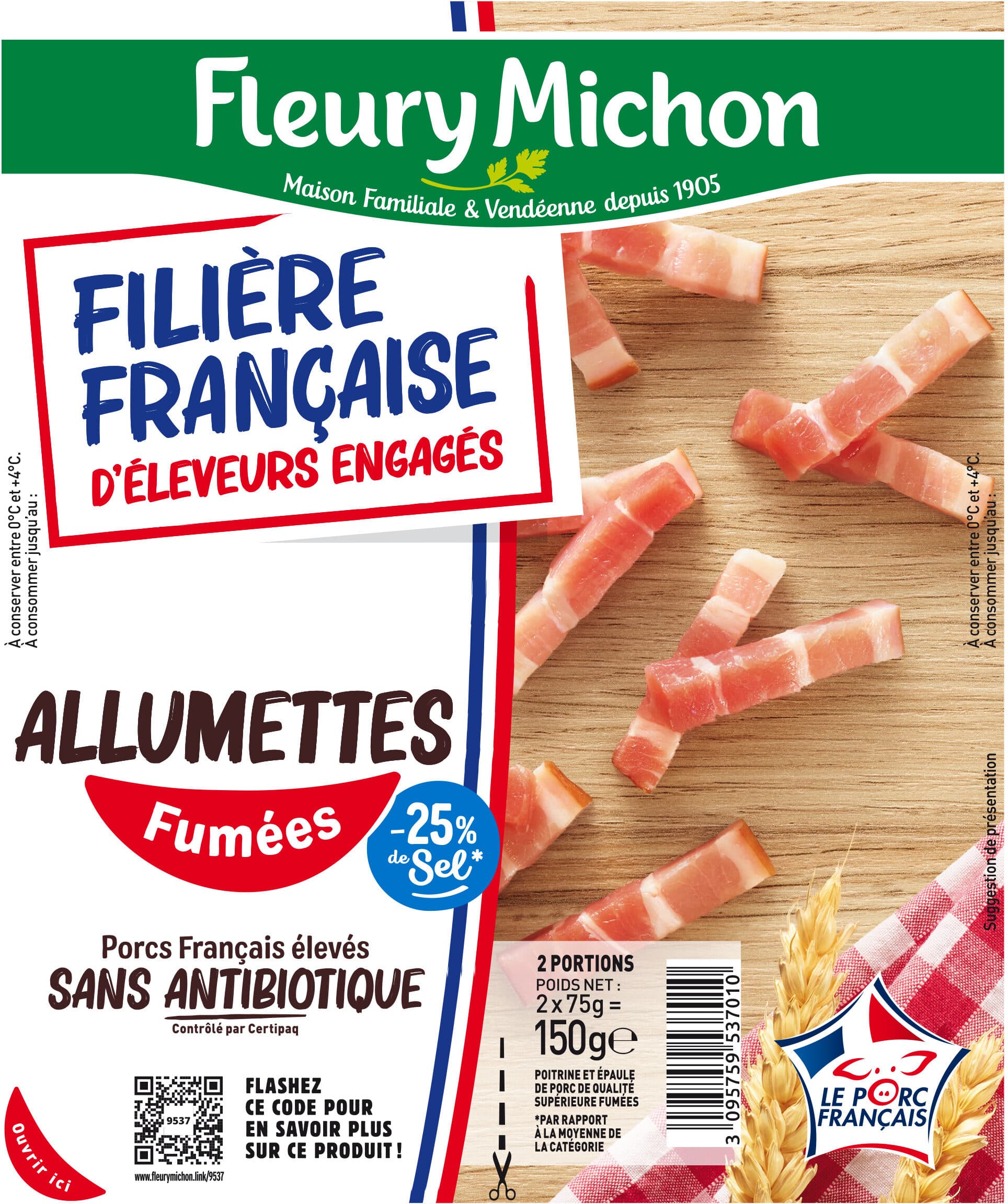 Fleury Michon Allumettes - Fumées -25% de sel* - FILIERE FRANCAISE D'ELEVEURS ENGAGES packshot