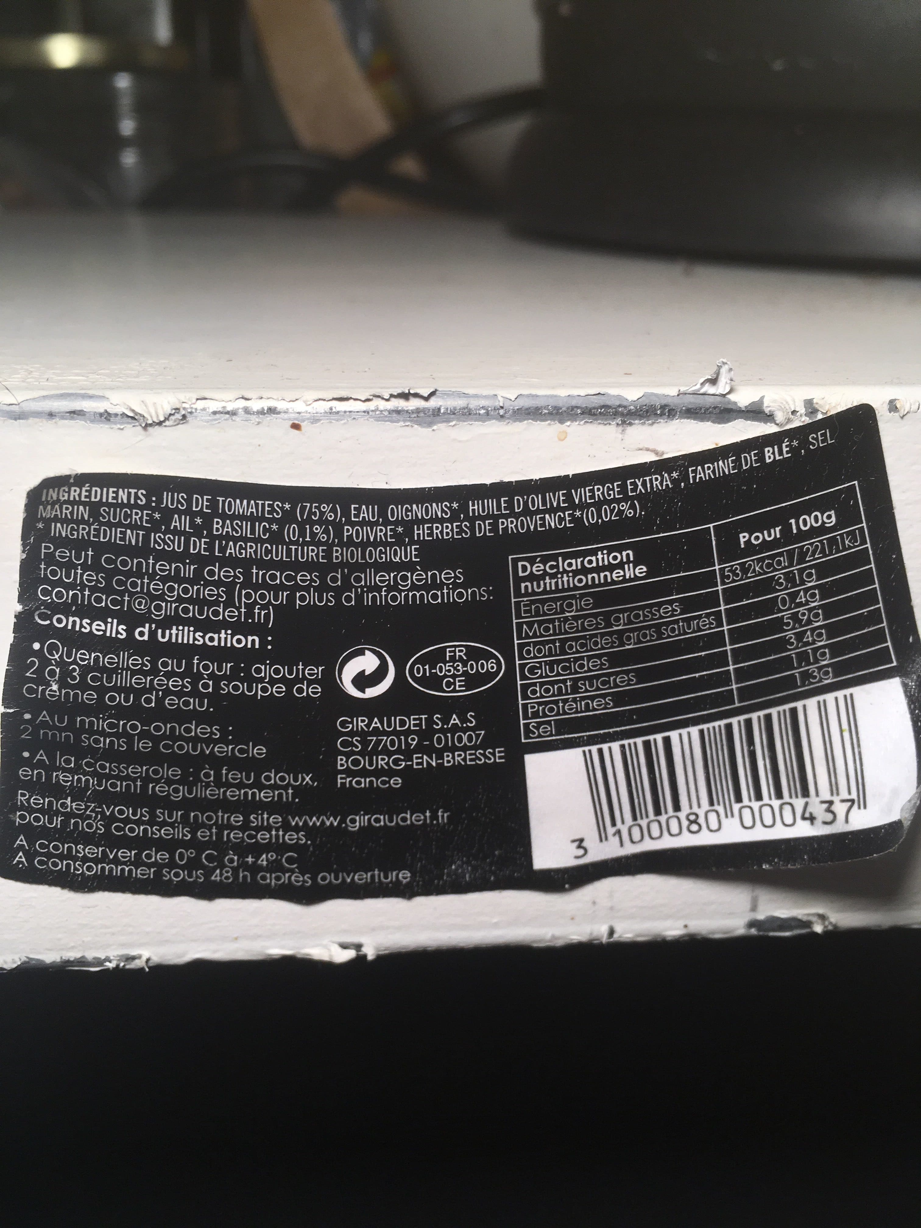Giraudet Giraudet Sauce Tomate Bio 250G packshot