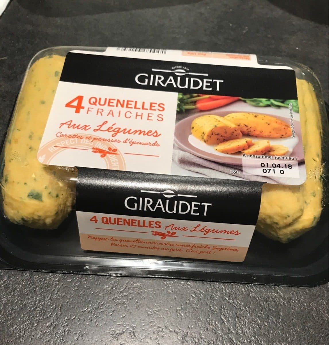 Giraudet Quenelles Fraîches aux Légumes, carottes et pousses d'épinards packshot