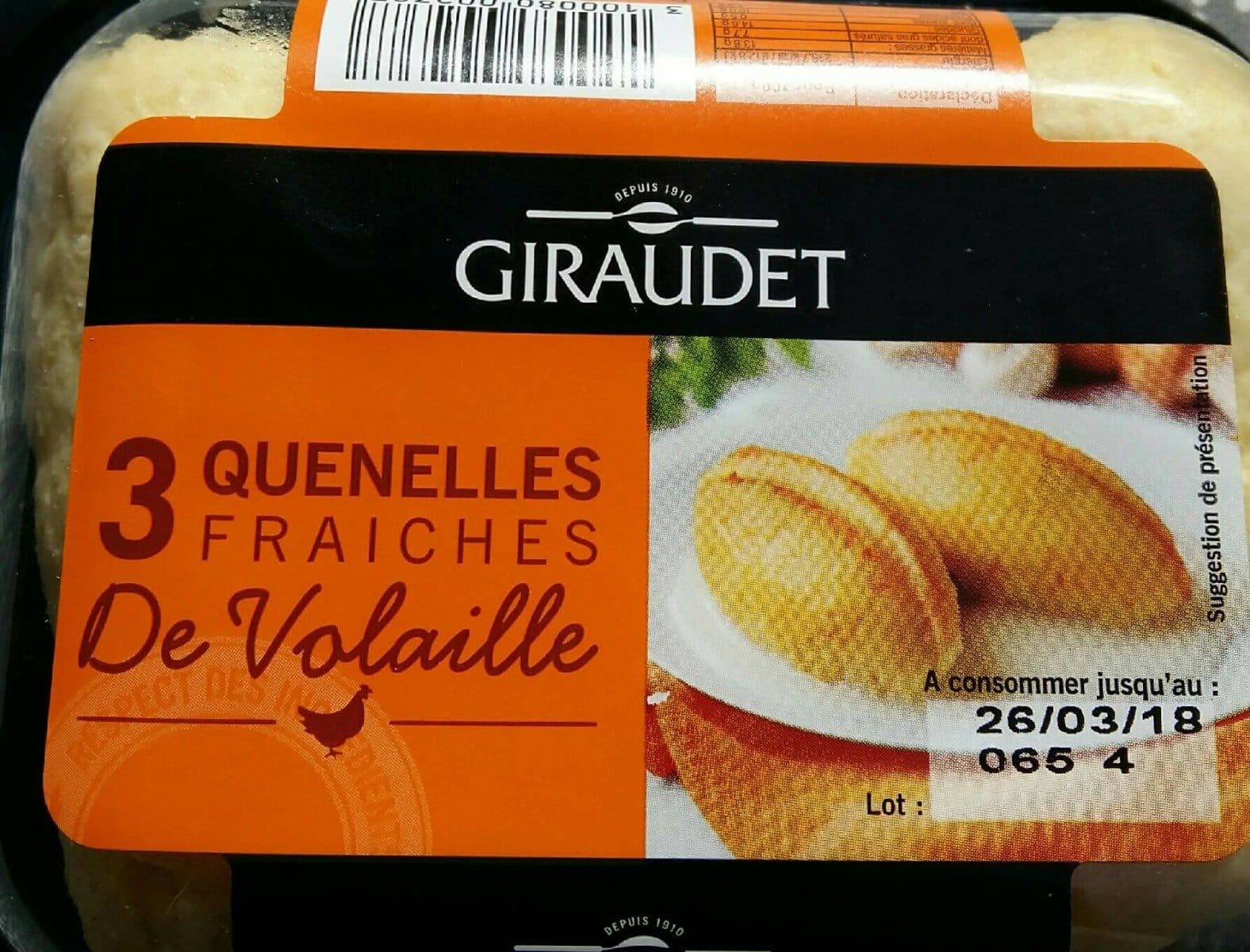 Giraudet Giraudet Quenelles fraîches de volaille la barquette de 3 240 g packshot