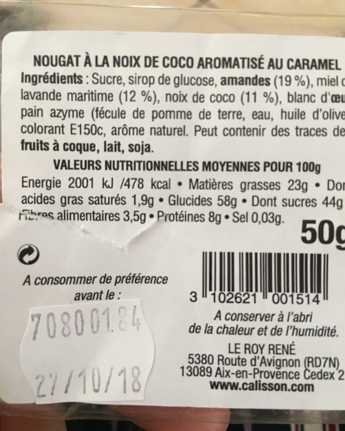 Le Roy René Nougat à la noix de coco aromatisé au caramel packshot