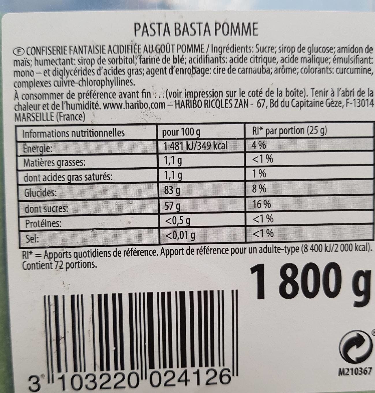 Haribo Confiserie fantaisie au goût pomme packshot