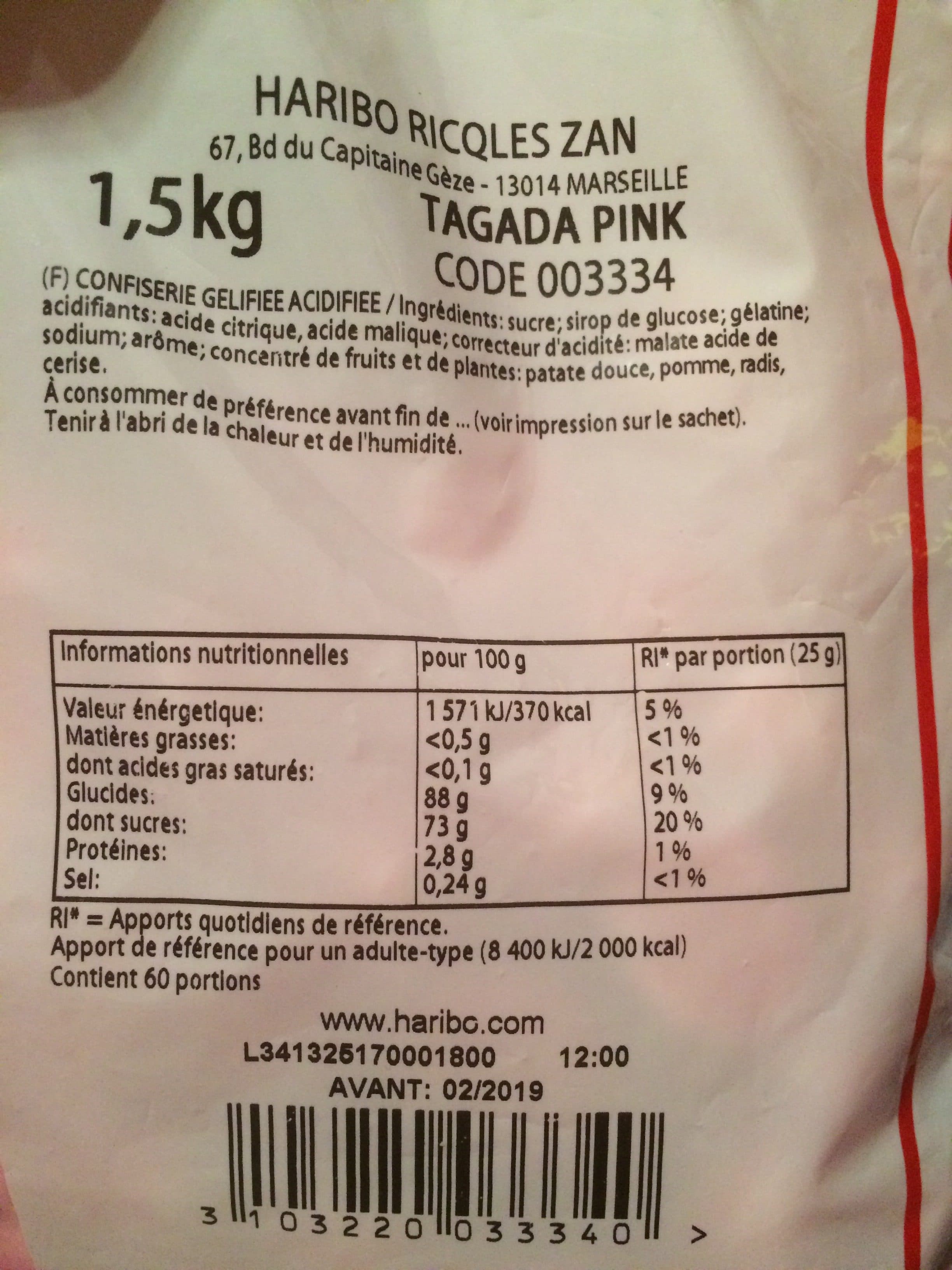 Haribo Haribo Tagada Pink 1.5 KG packshot