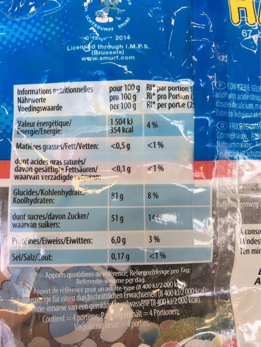 Haribo Schtroumpfs pik 275g packshot
