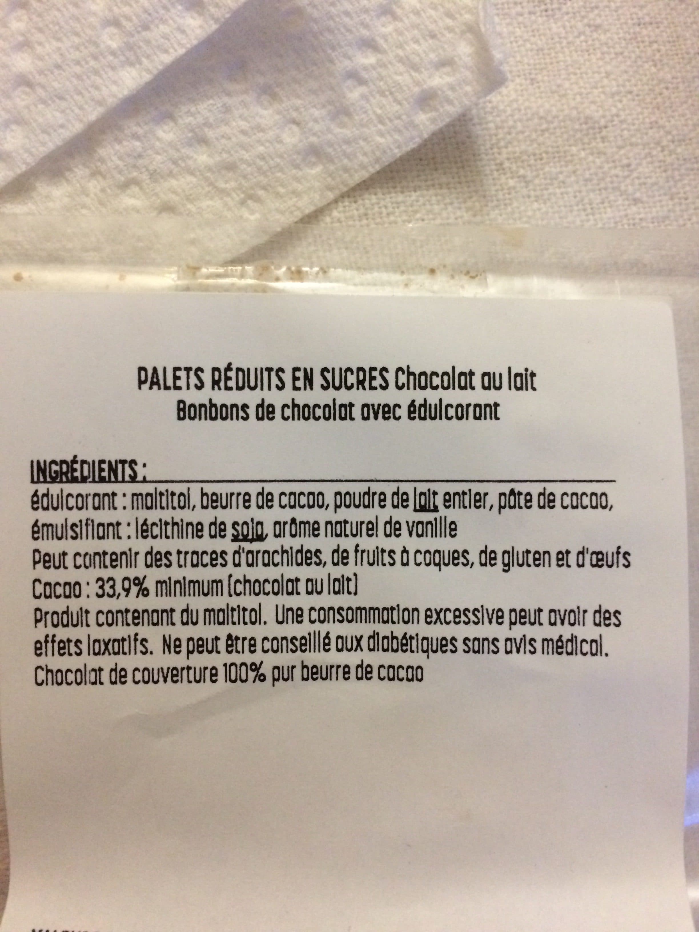 Réauté Chocolat Palets reduits en sucres packshot