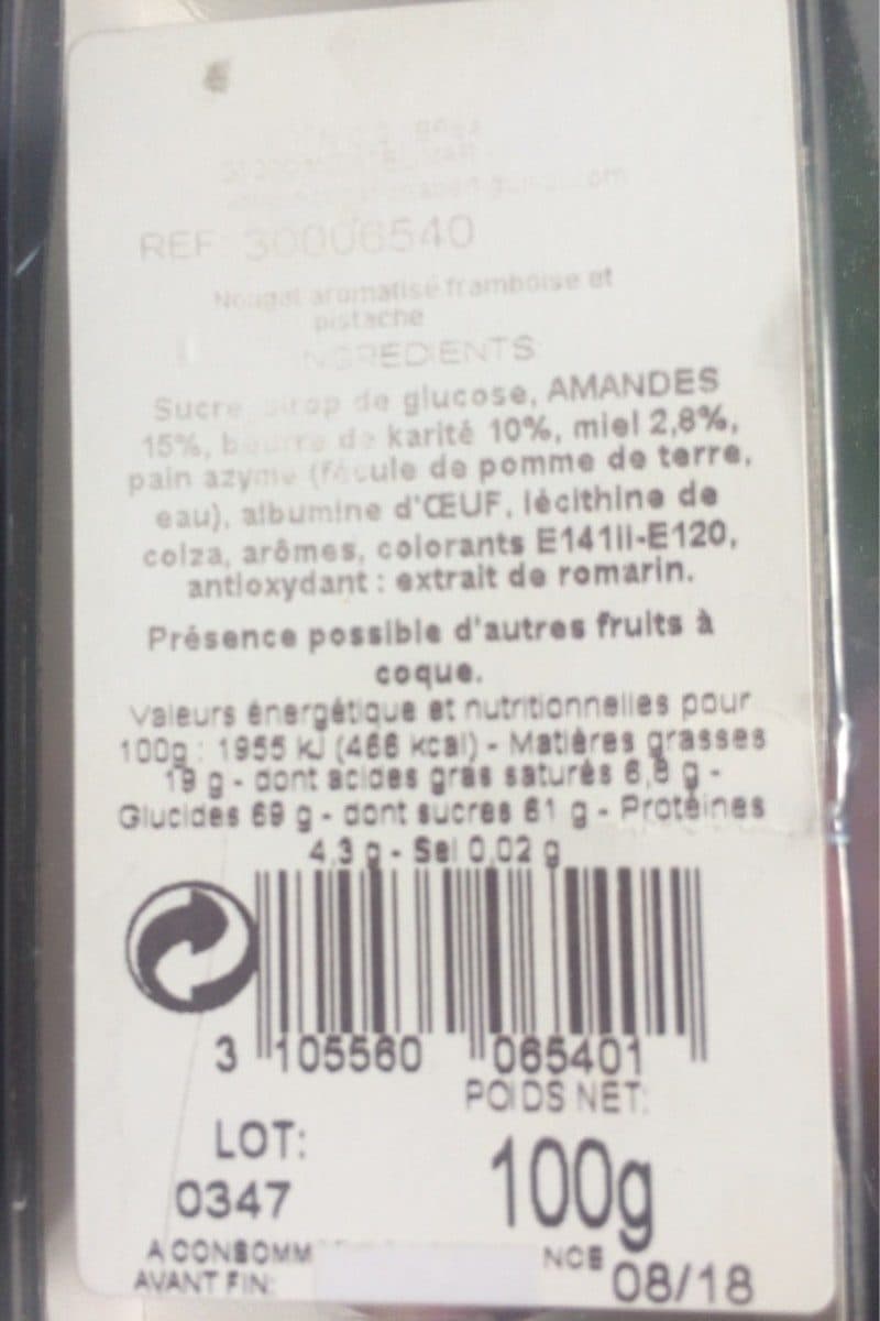 Open Food Facts Nougat franboise et pistache packshot