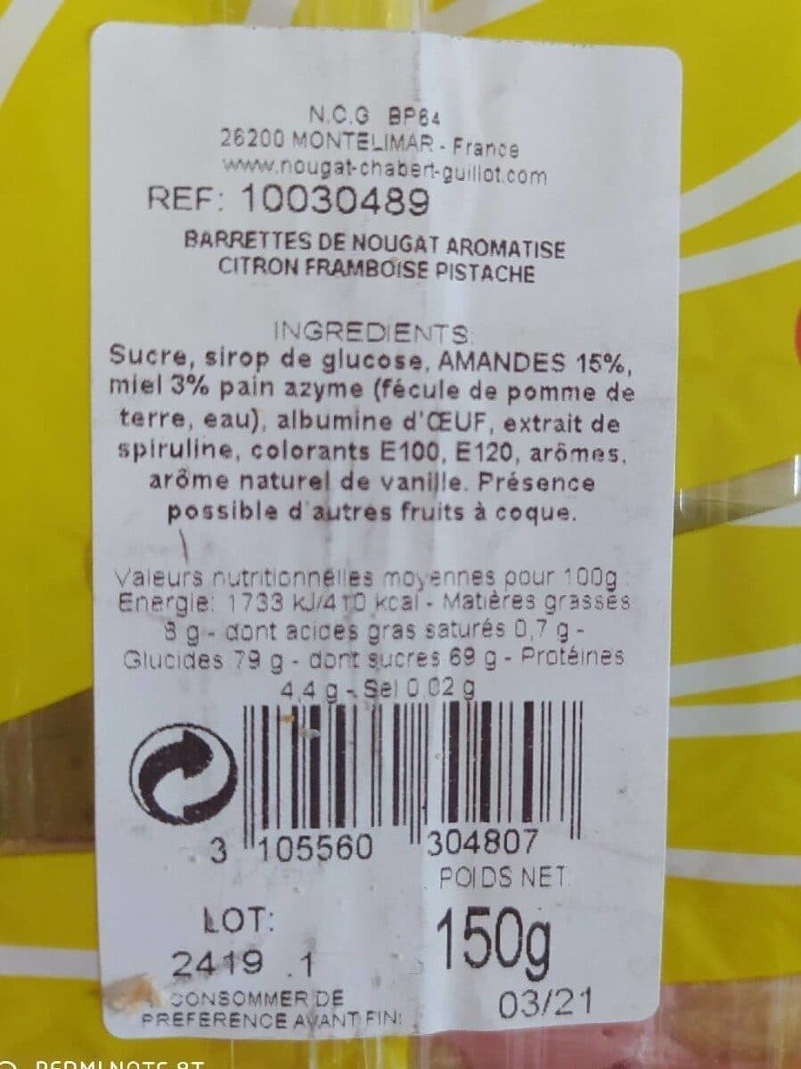 Open Food Facts NOUGAT tendre assorti citron framboise pistache packshot