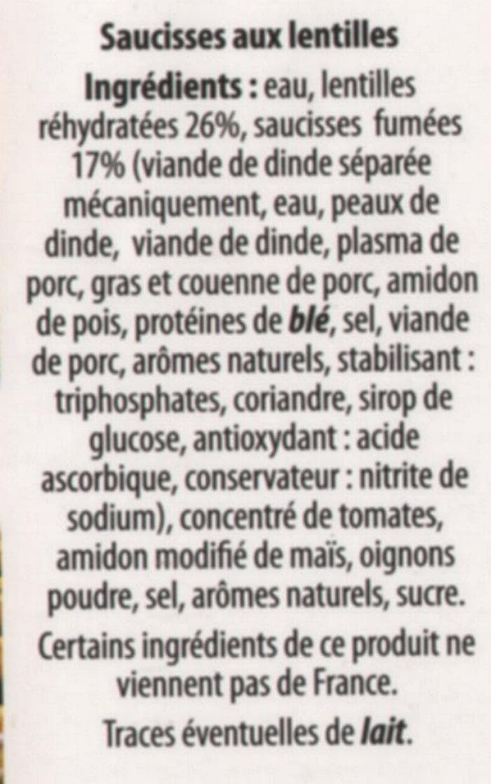 Sans marque Saucisses Fumées aux Lentilles packshot
