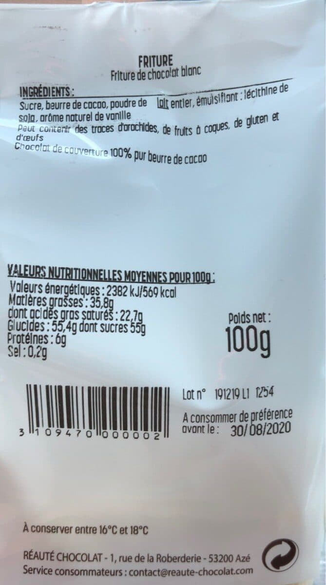 Open Food Facts Friture chocolat blanc packshot