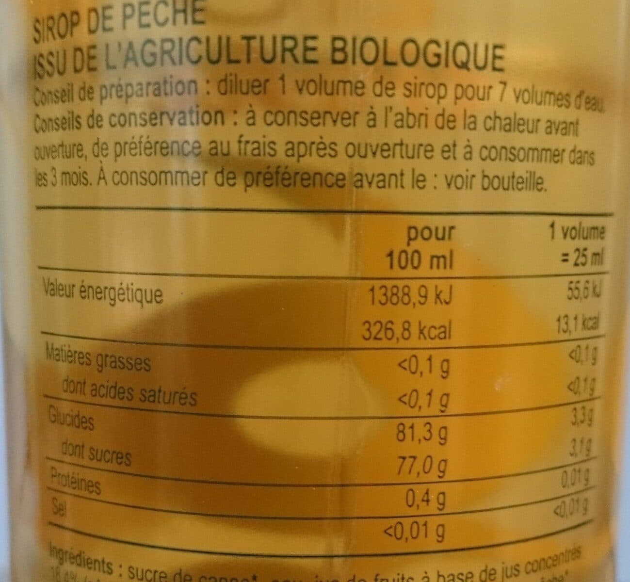 Open Food Facts Sirop bio pêche packshot