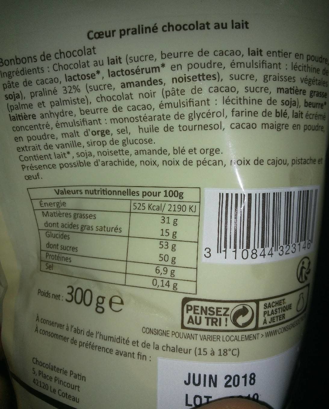 Pierre Patin Chocolatier Coeur praliné chocolat au lait packshot