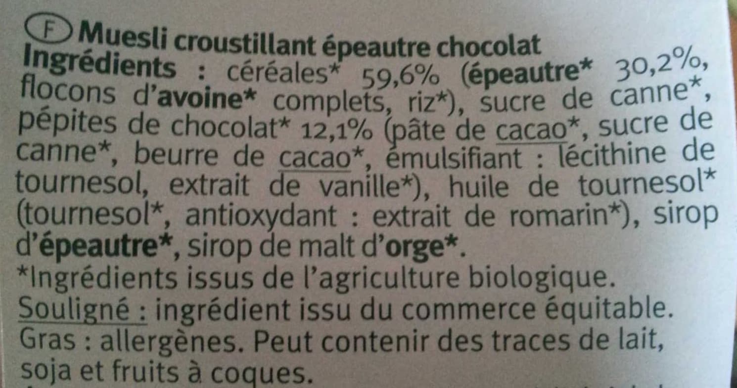 Joseph Favrichon Muesli croustillant Epeautre Chocolat packshot