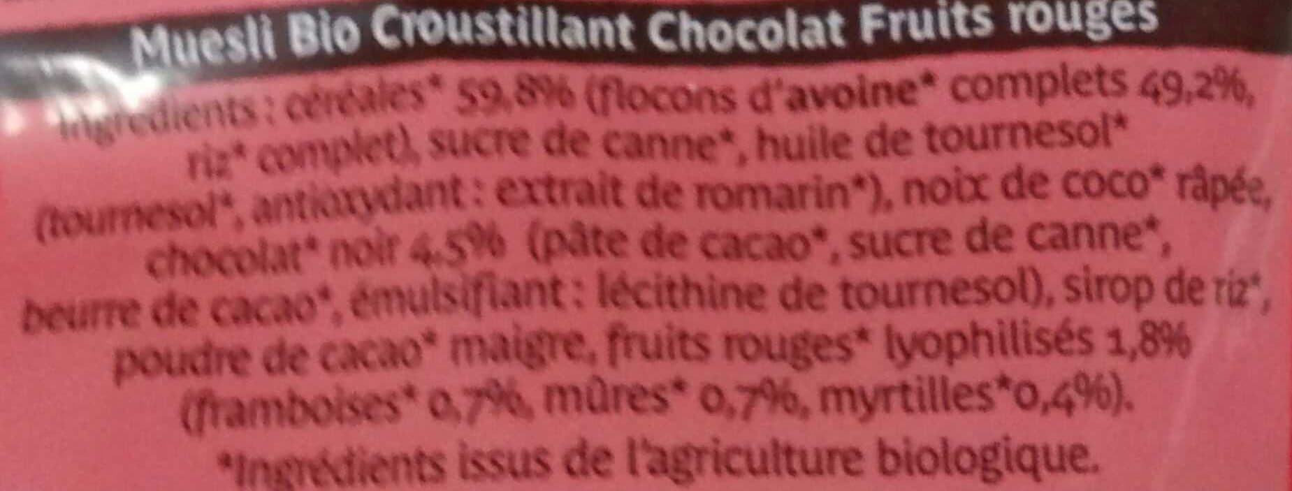 Charles Vignon Muesli bio croustillant chocolat fruits rouges packshot