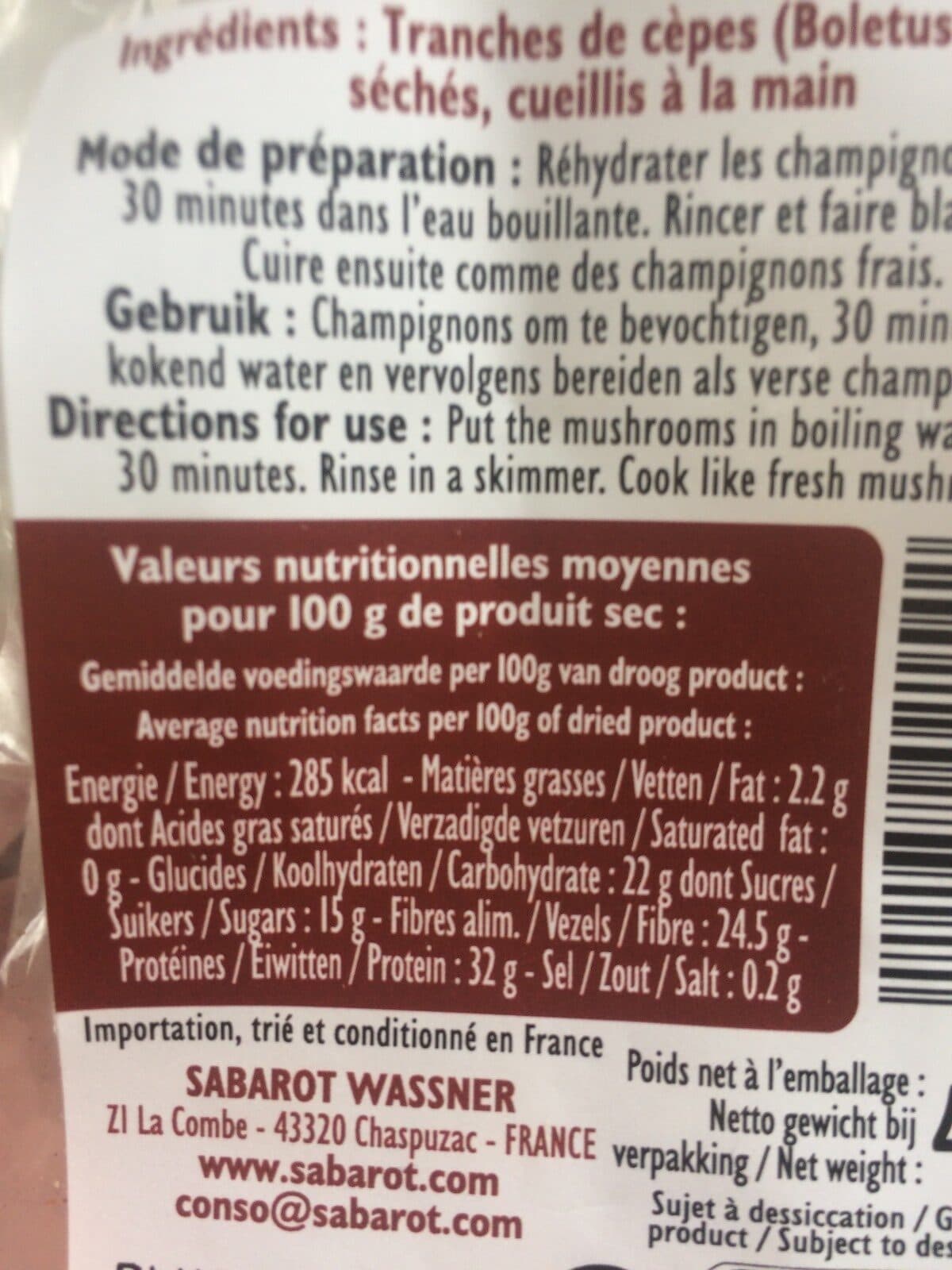 Sabarot Tranches de cepes sechees packshot