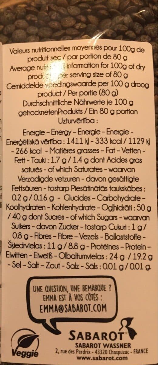 Sabarot Lentilles Vertes Bio packshot