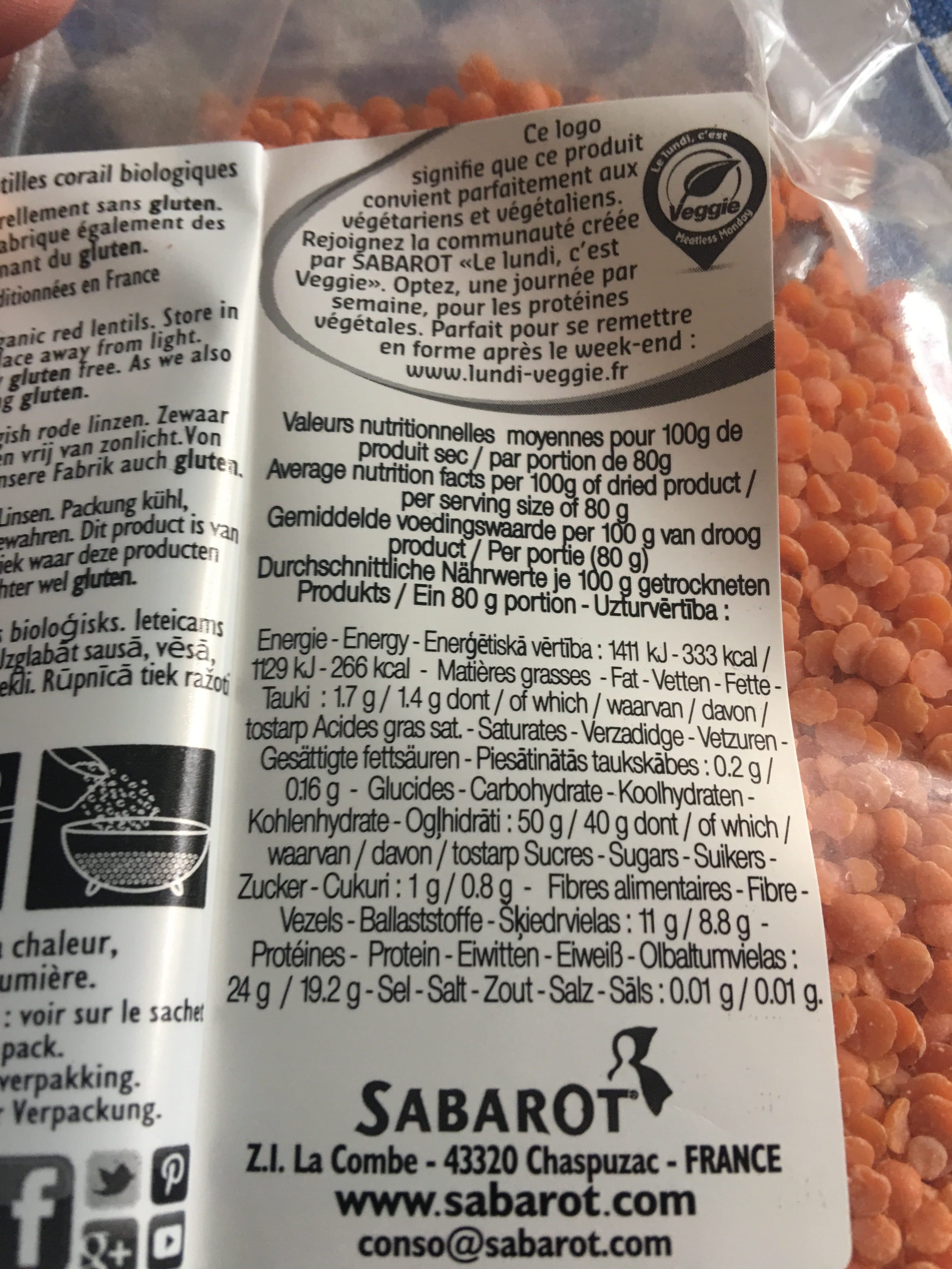 Sabarot Lentilles corail Bio packshot